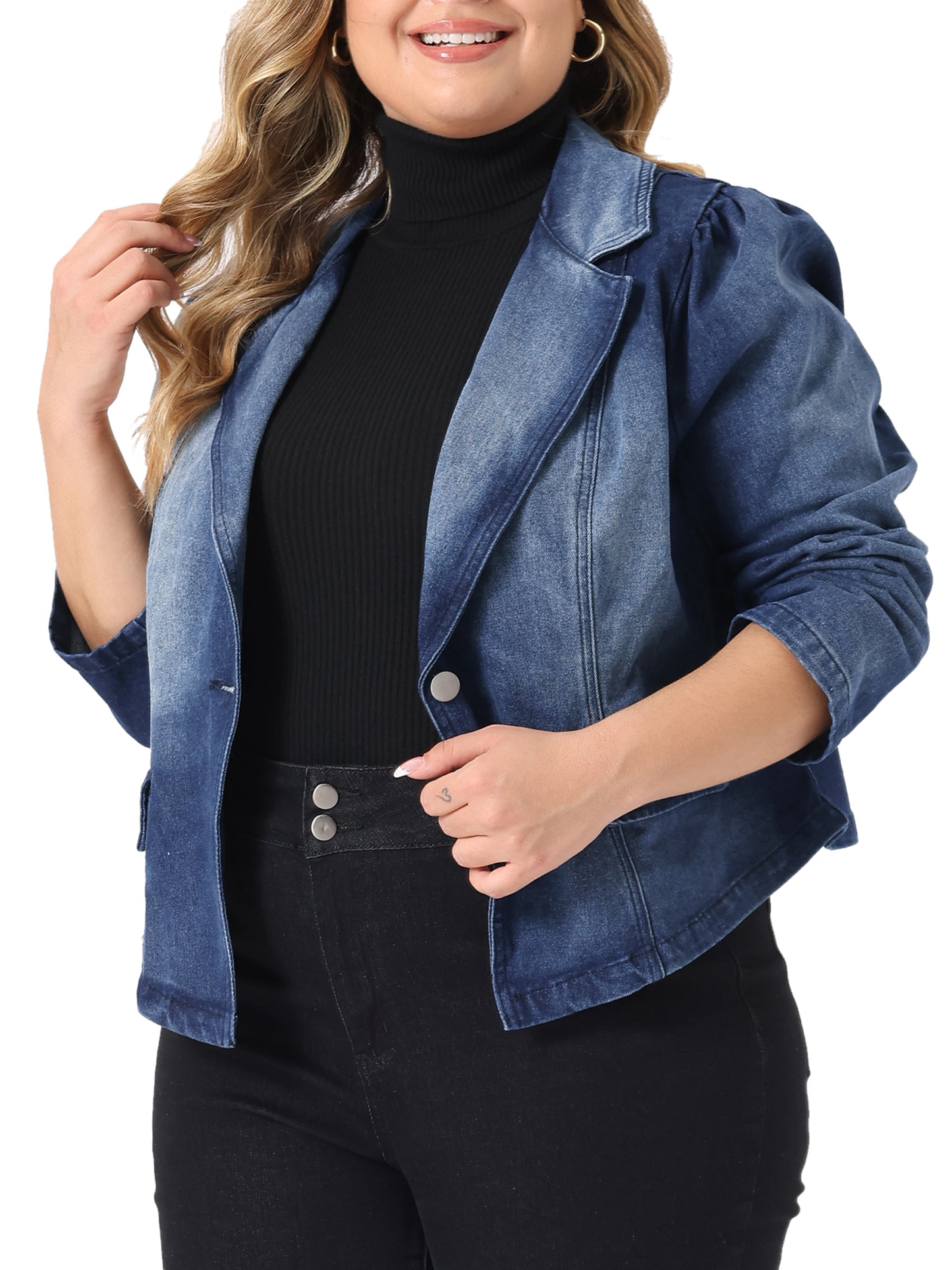 Chaqueta vaquera de talla grande para mujer, chaqueta de trabajo informal de manga larga con solapa de jean