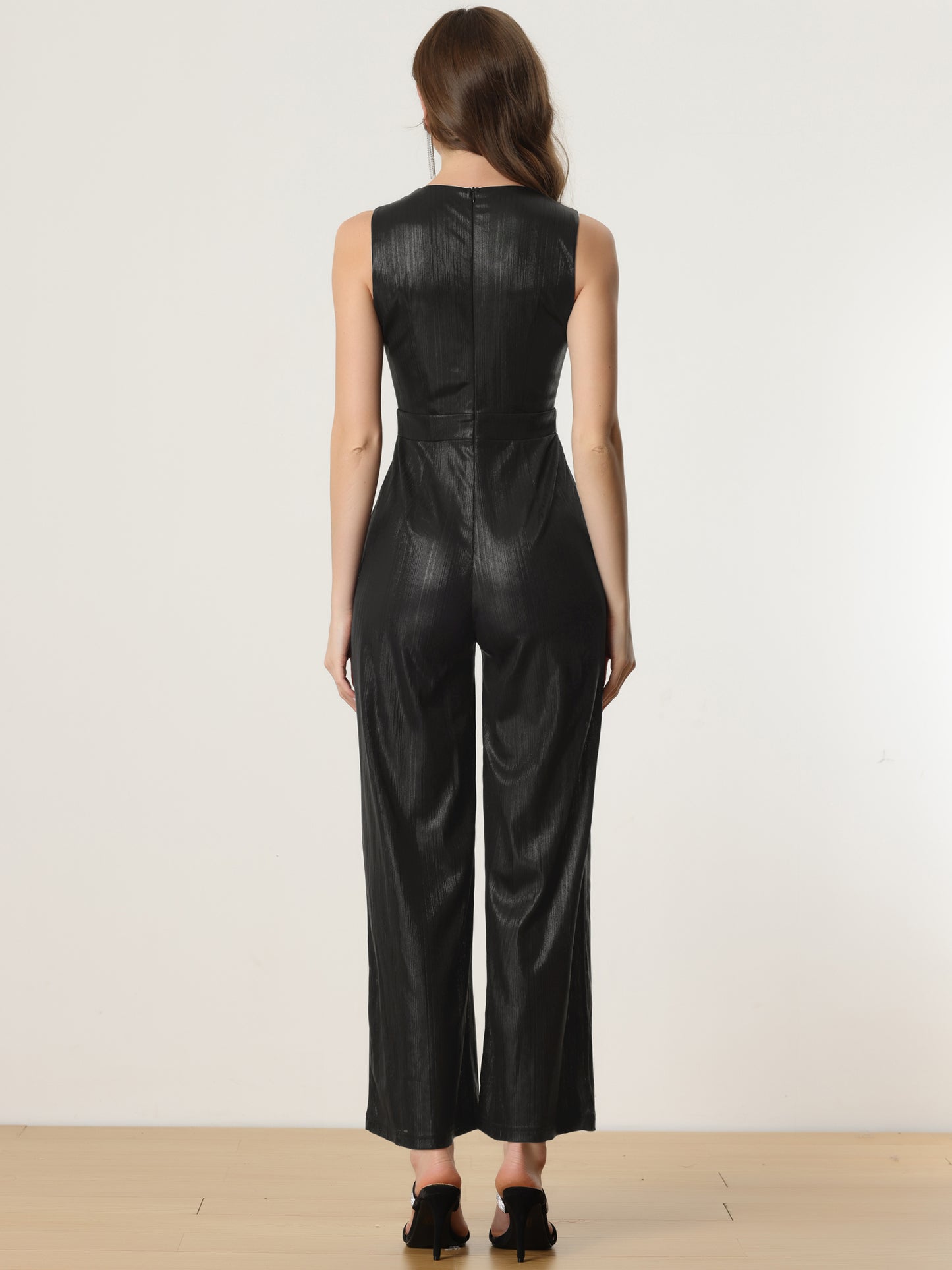Women's Sequin Jumpsuit V Neck Glitter Sparkly Metallic Jumpsuit