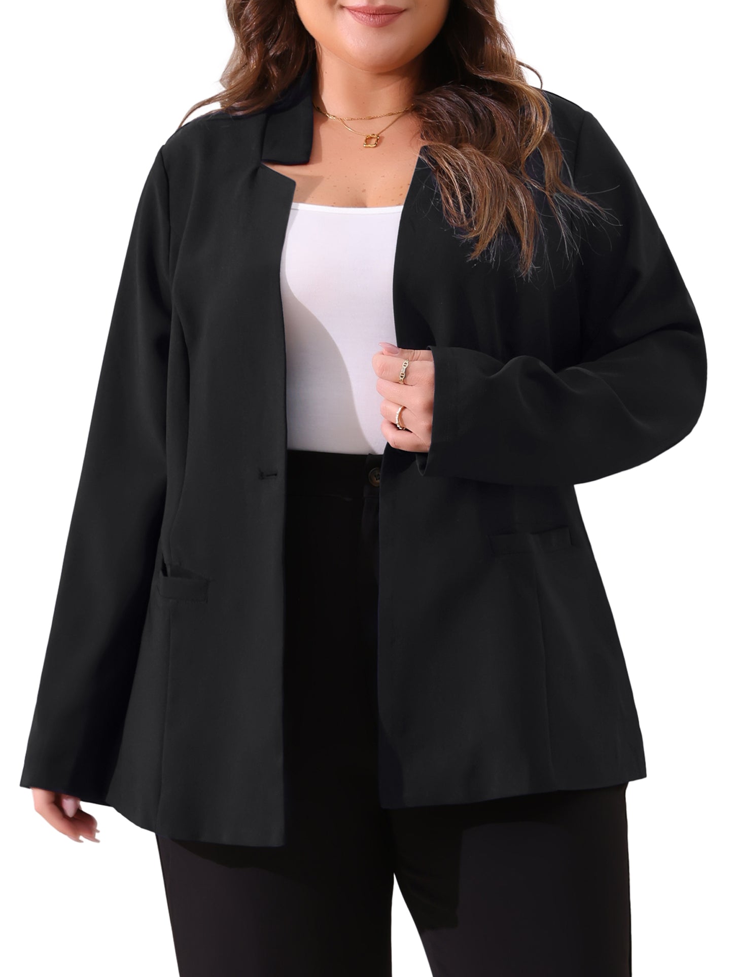Women's Plus Size Button Long Sleeve Office Work Business Suit Blazer Jacket