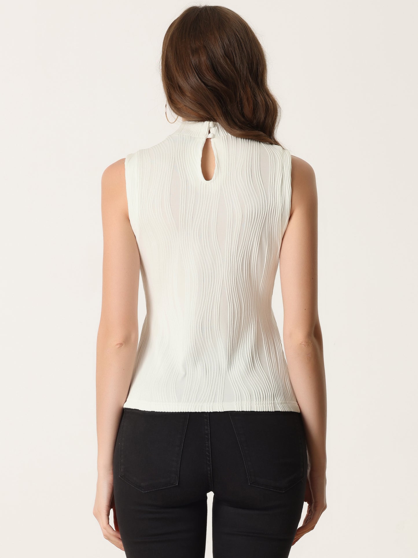 Women's Sleeveless Fitted Top Mock Neck Textured Ribbed Knit Tank Tops