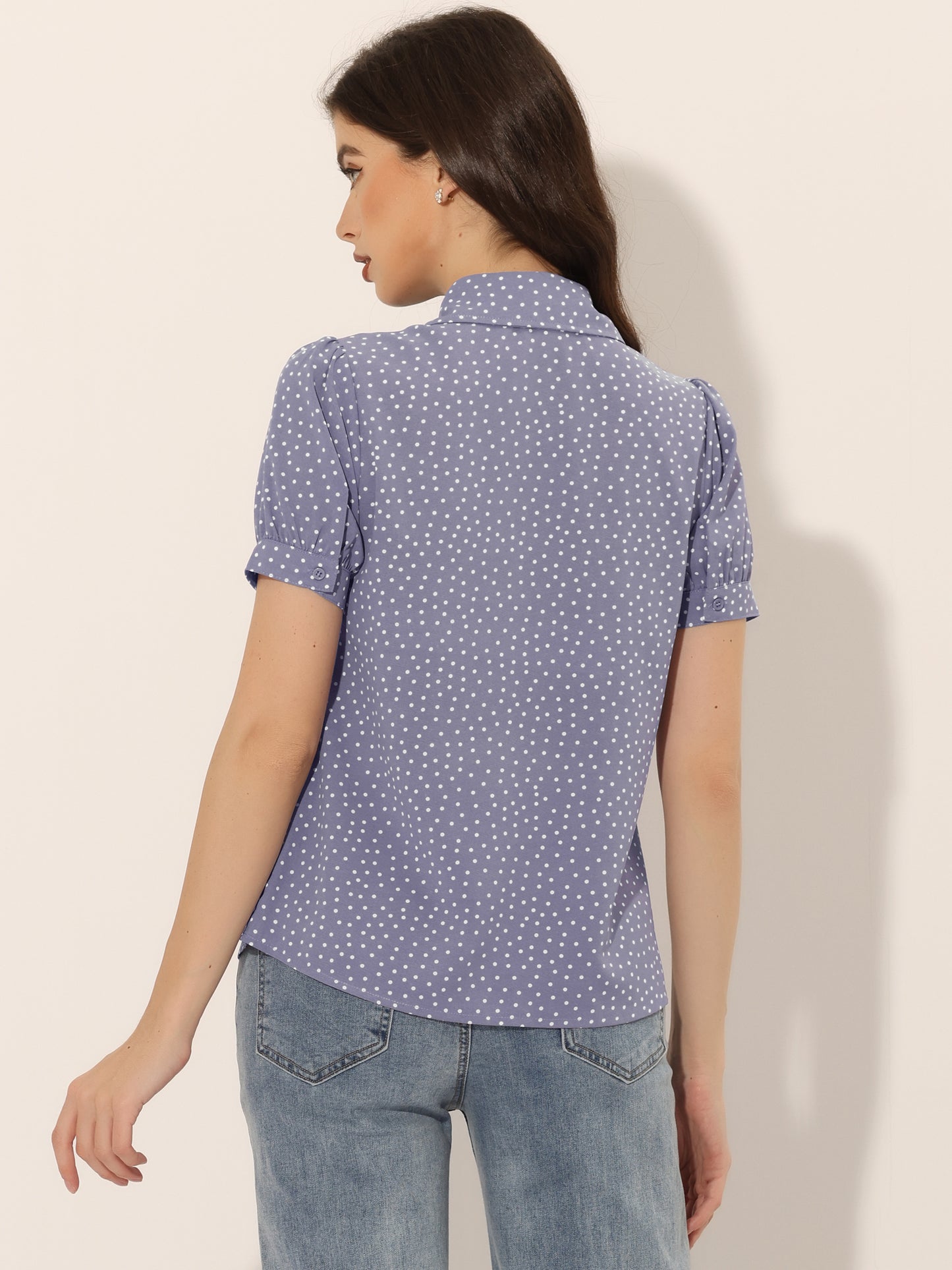 Women's Retro Printed Bow Tie Peter Pan Collar Chiffon Blouse Shirt