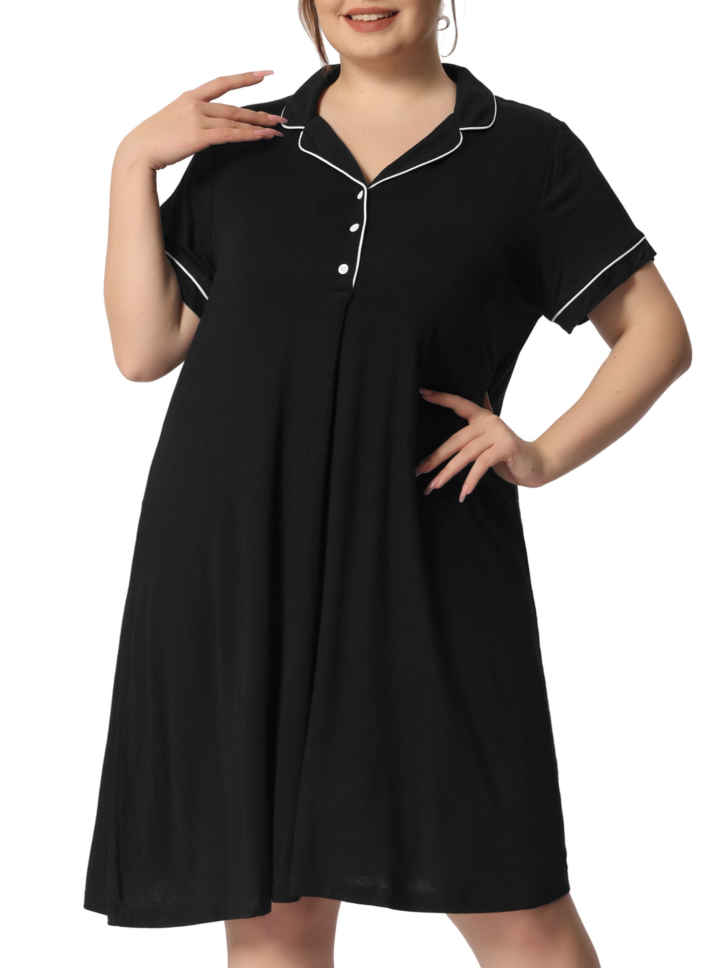 Women Plus Size Sleep Shirt Short Sleeves Pajama Button Down Nightgown Nightdress Sleepwear