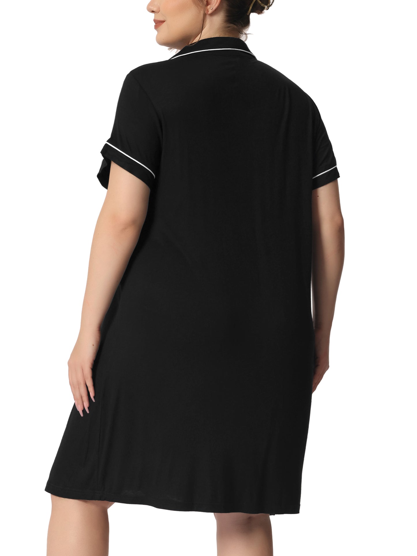 Women Plus Size Sleep Shirt Short Sleeves Pajama Button Down Nightgown Nightdress Sleepwear