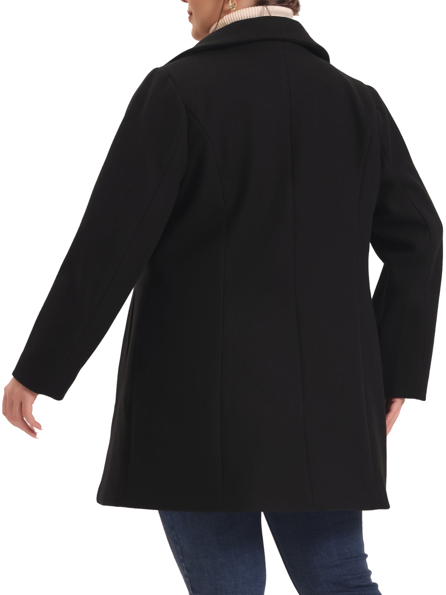 Women Plus Size Coat Peter Pan Collar Double Breasted Winter Warm Coat with Pockets
