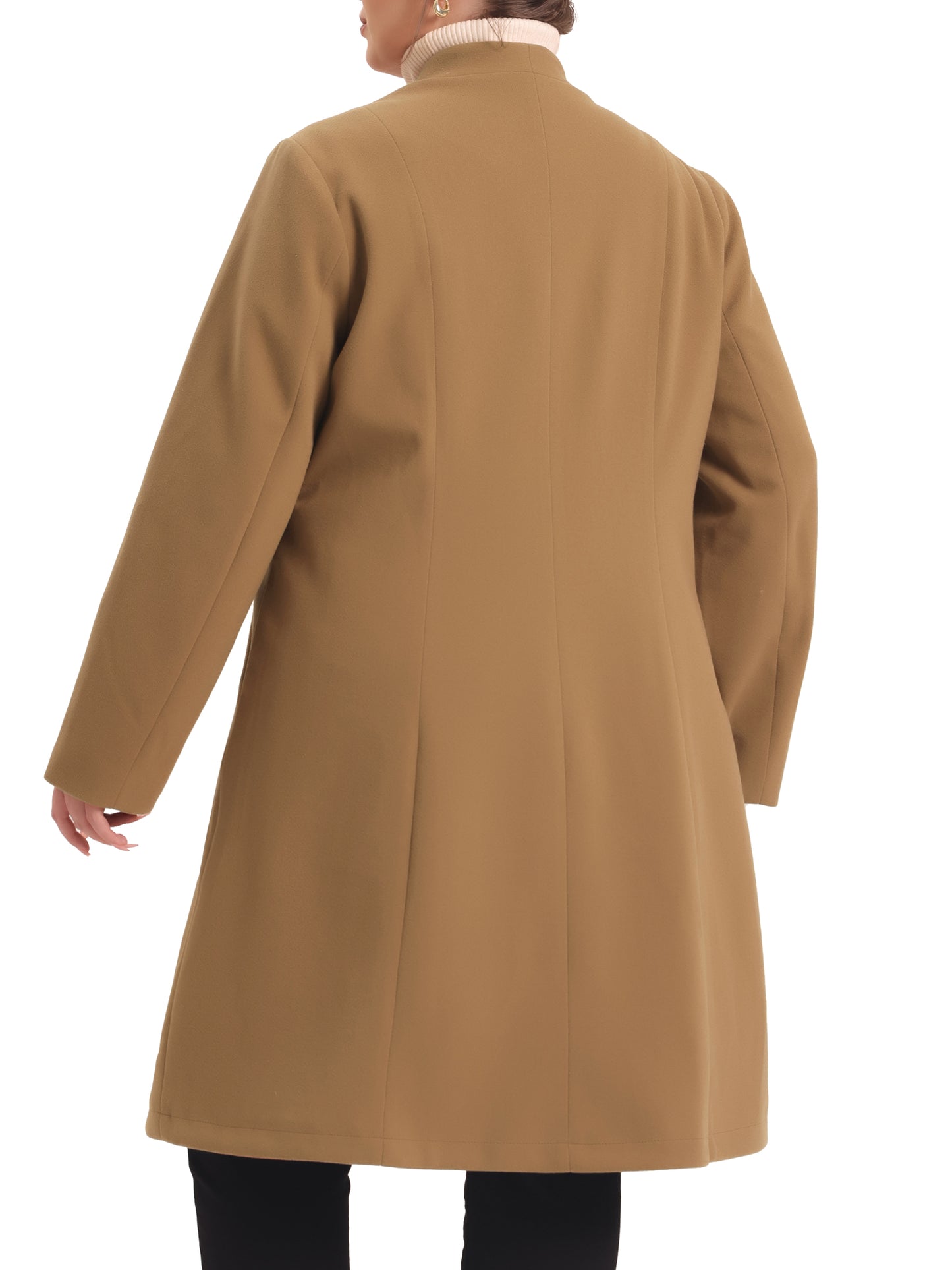 Women Plus Size Elegant Coats Winter Overcoat V Neck Single Breasted Long Coat with Pockets