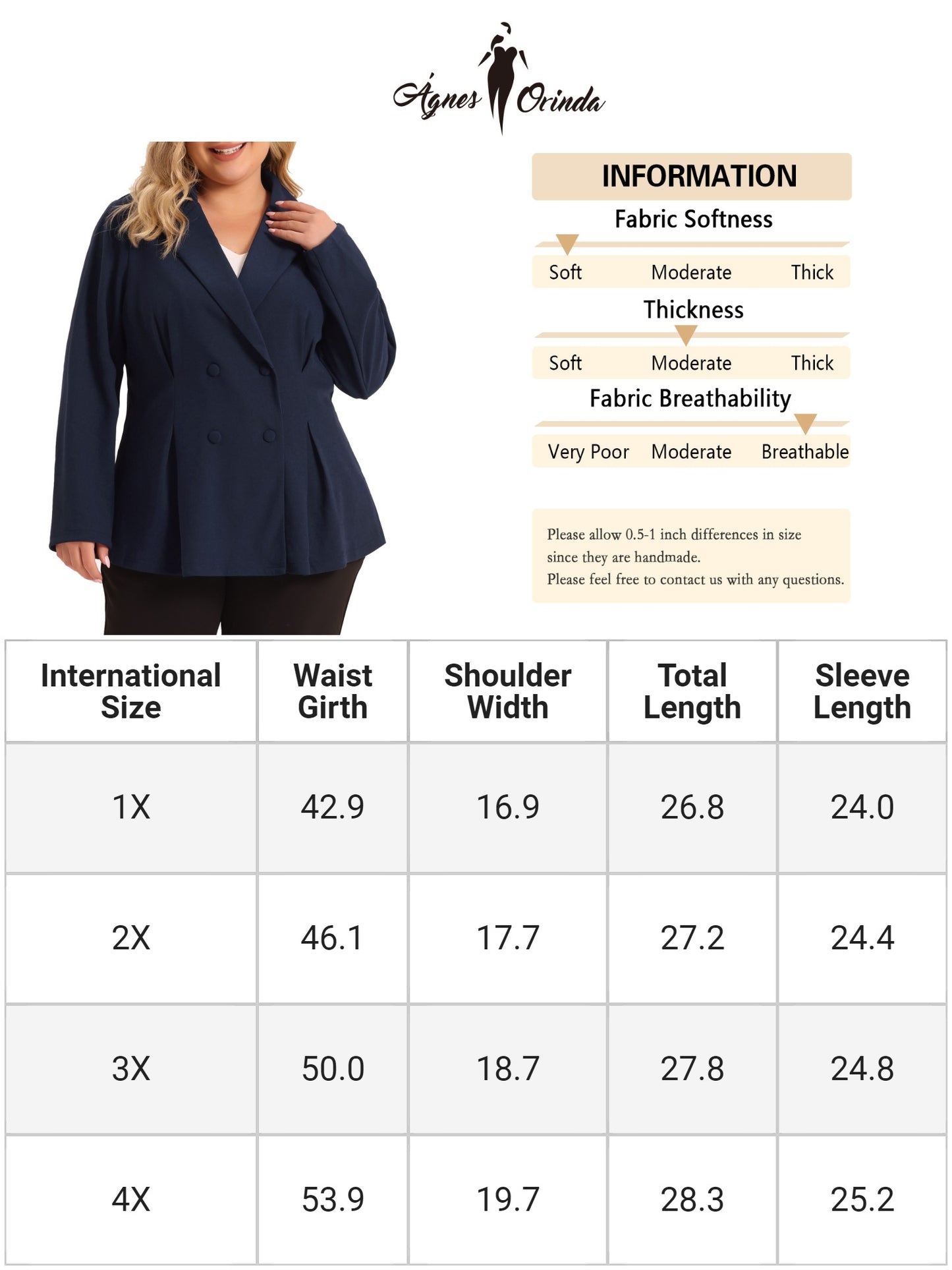 Women Plus Size Blazers Lapel Collar Elegant Double Breasted Casual Work Blazer