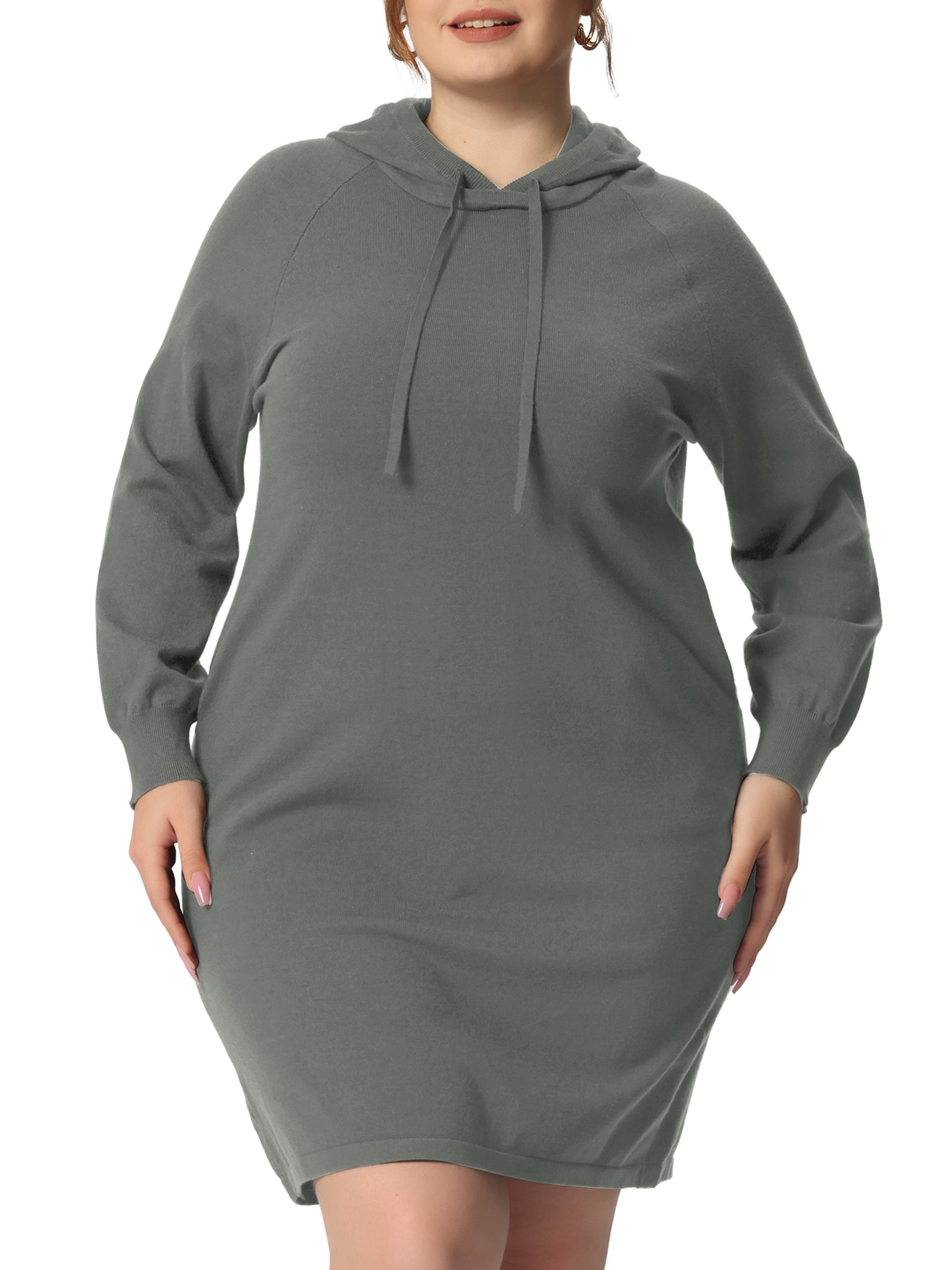 Women's Plus Size Sweater Dress Long Sleeve Pullover Hooded Short Bodycon Dresses