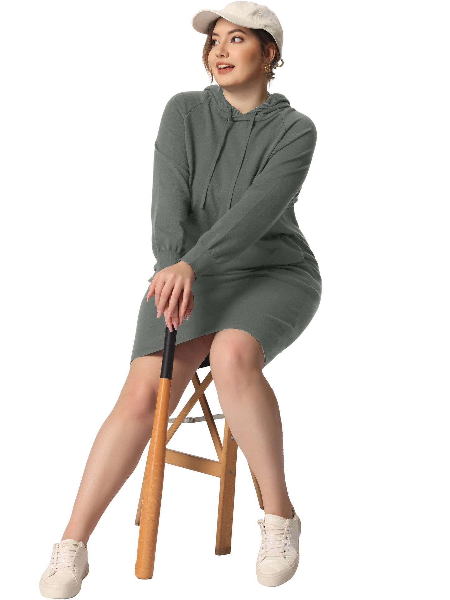 Women's Plus Size Sweater Dress Long Sleeve Pullover Hooded Short Bodycon Dresses