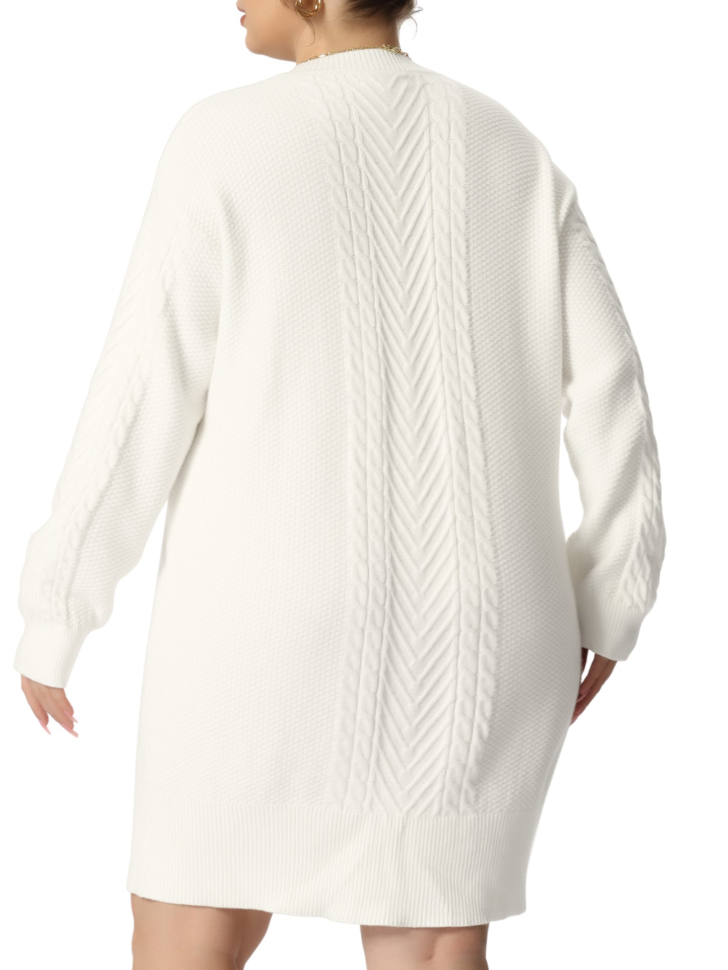Women Plus Size Fall Crewneck Long Sleeve Knit Tunic Pullover Short Sweater Dress