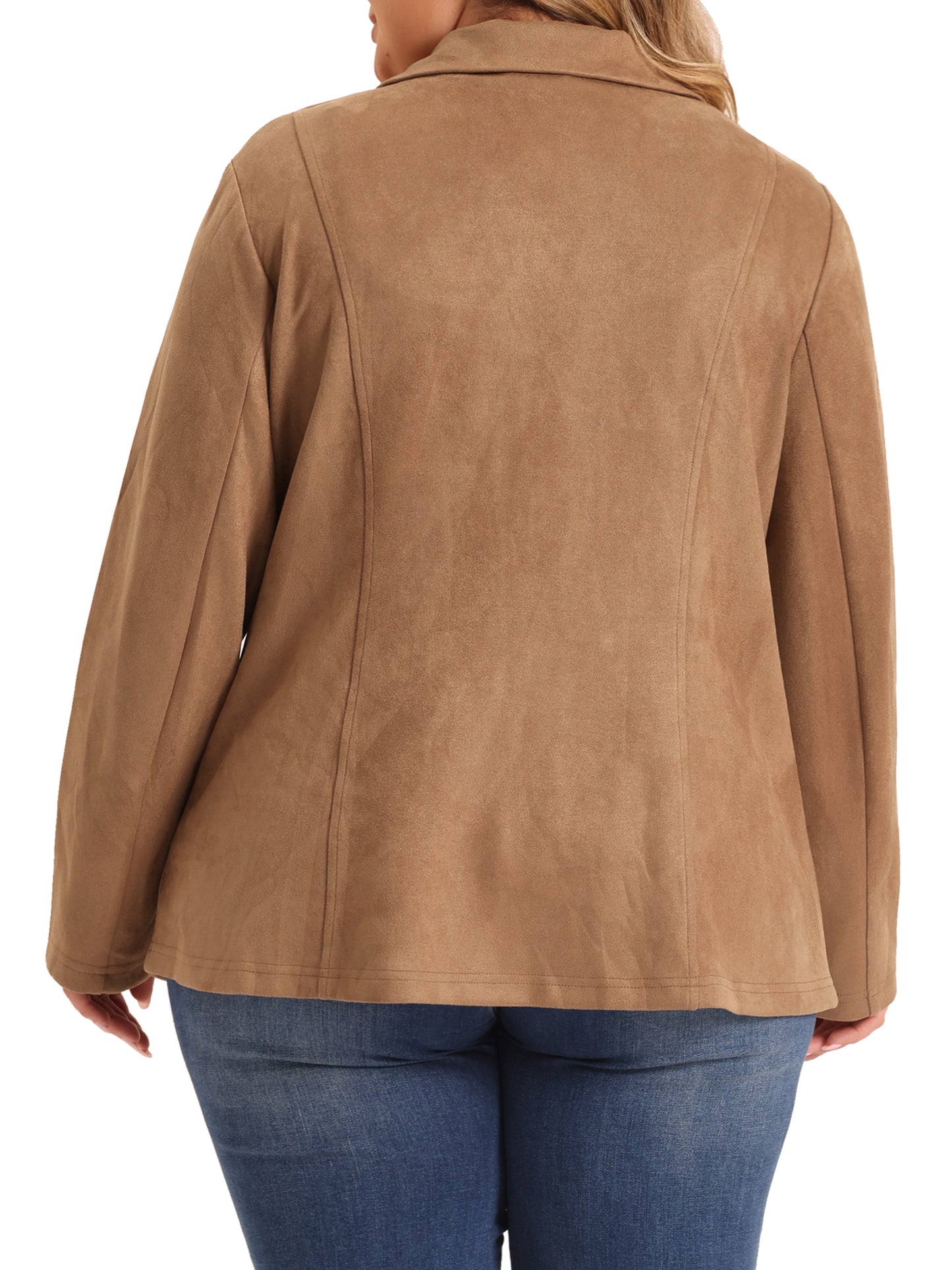 Women Plus Size Faux Suede Jacket Lapel Collar Button Front Long Sleeve Work Casual Blazer Jacket