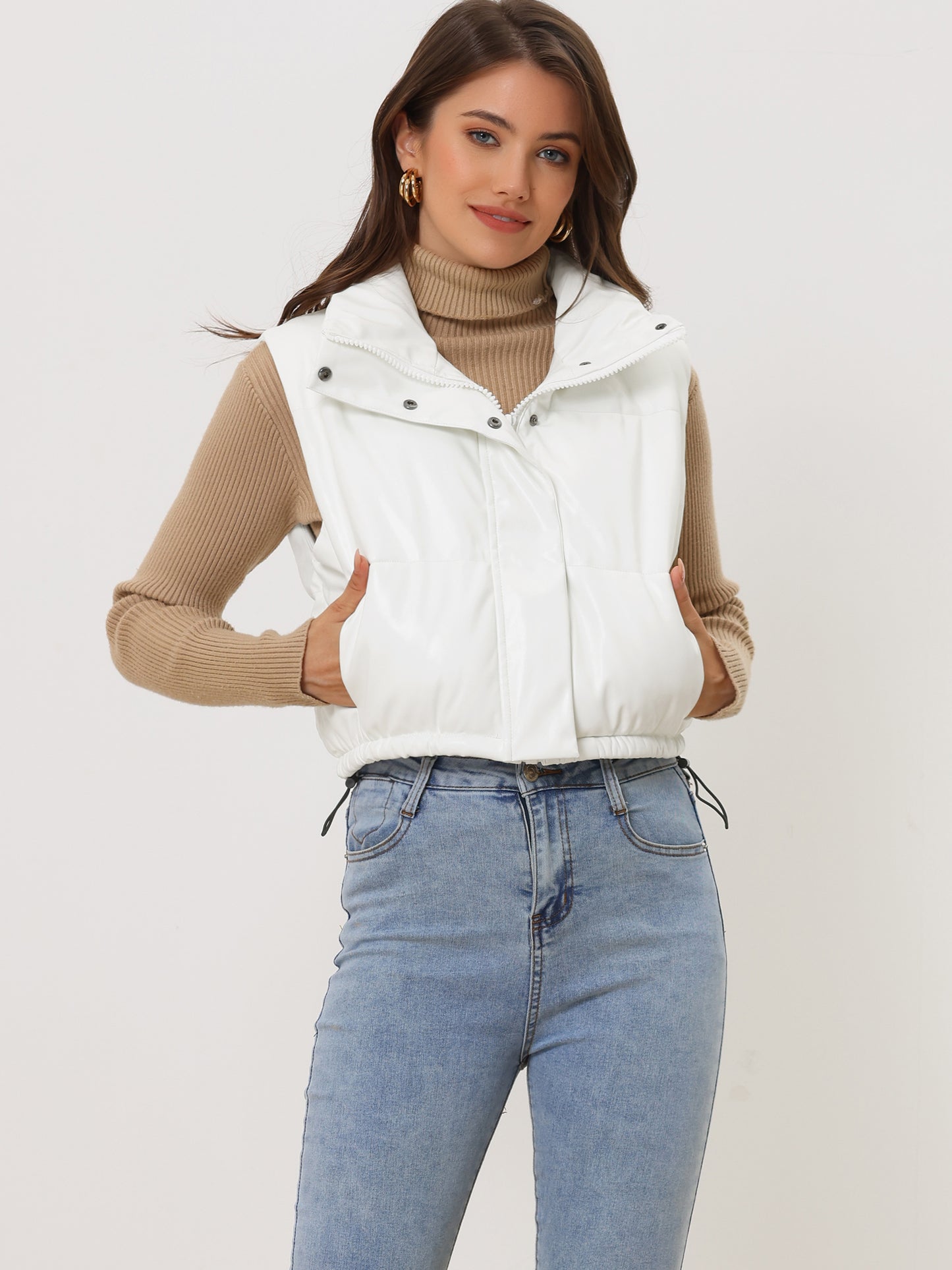 Women's Lightweight Cropped Quilted Padded Zip Up Puffer Vest