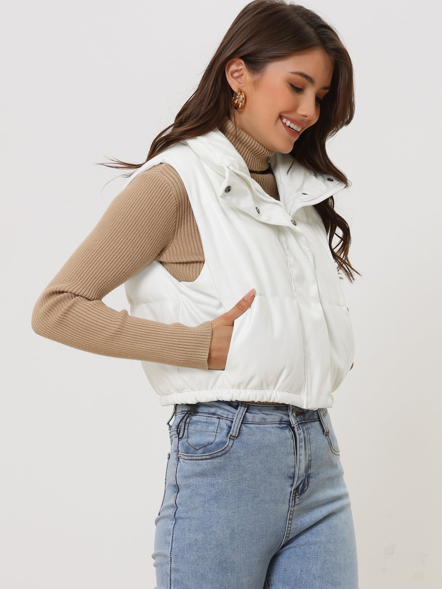 Women's Lightweight Cropped Quilted Padded Zip Up Puffer Vest