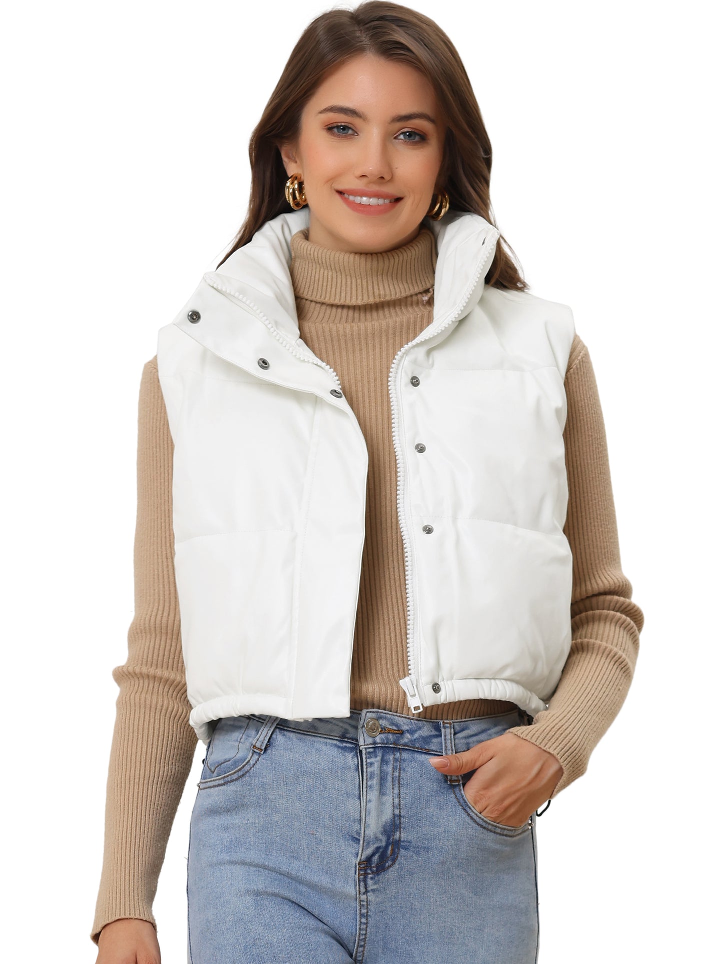 Women's Lightweight Cropped Quilted Padded Zip Up Puffer Vest