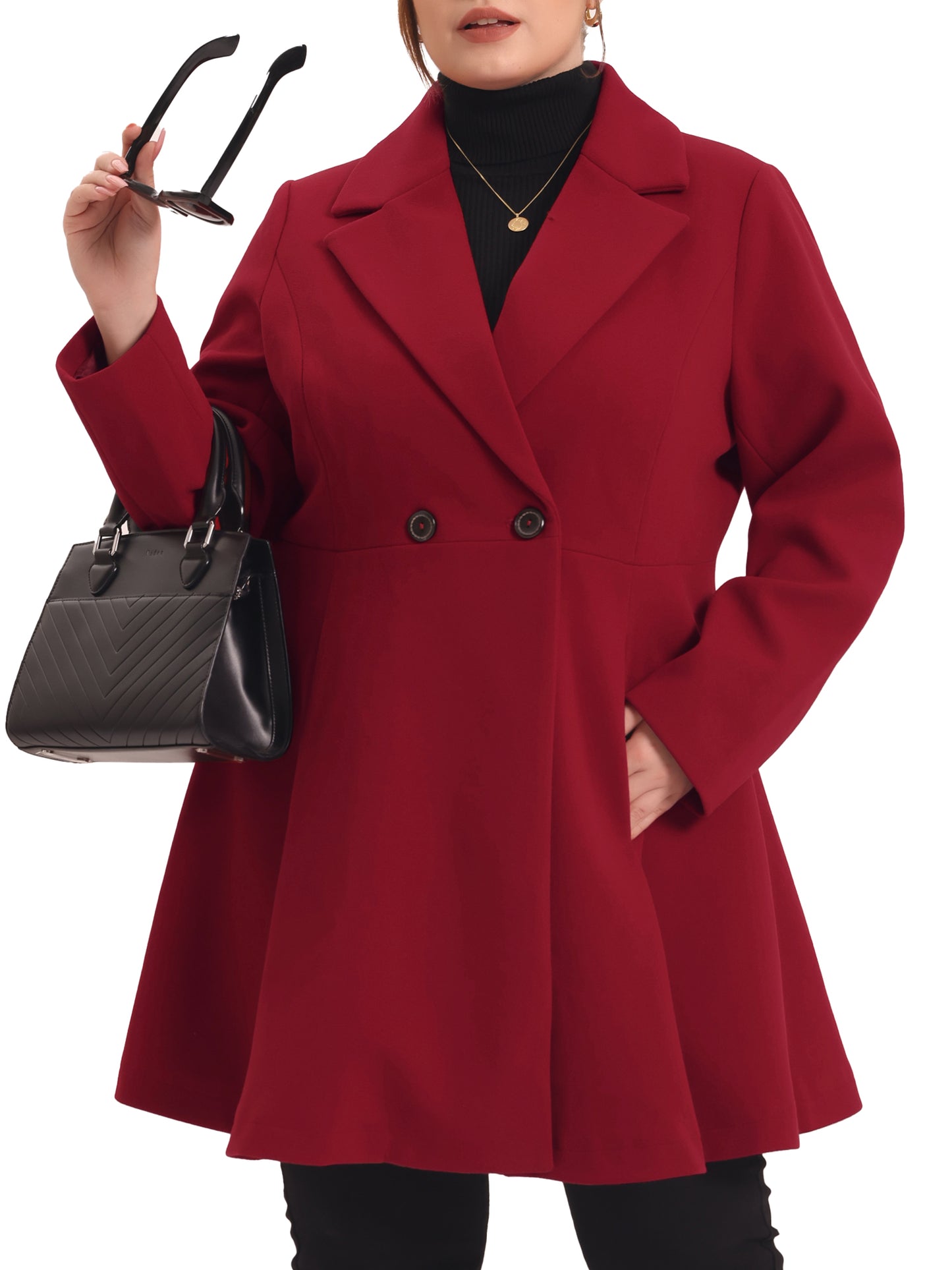 Women Plus Size Peacoat Elegant A Line Notched Lapel Double Breasted Long Coat