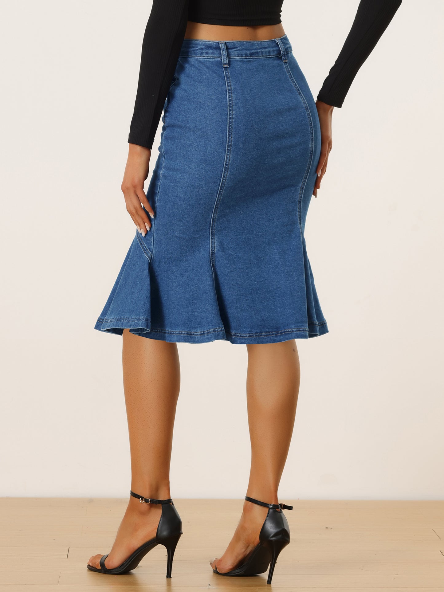 Women's Denim Jean Skirt High Waist Bodycon Ruffles Fishtail Skirt (Available in Plus Size)