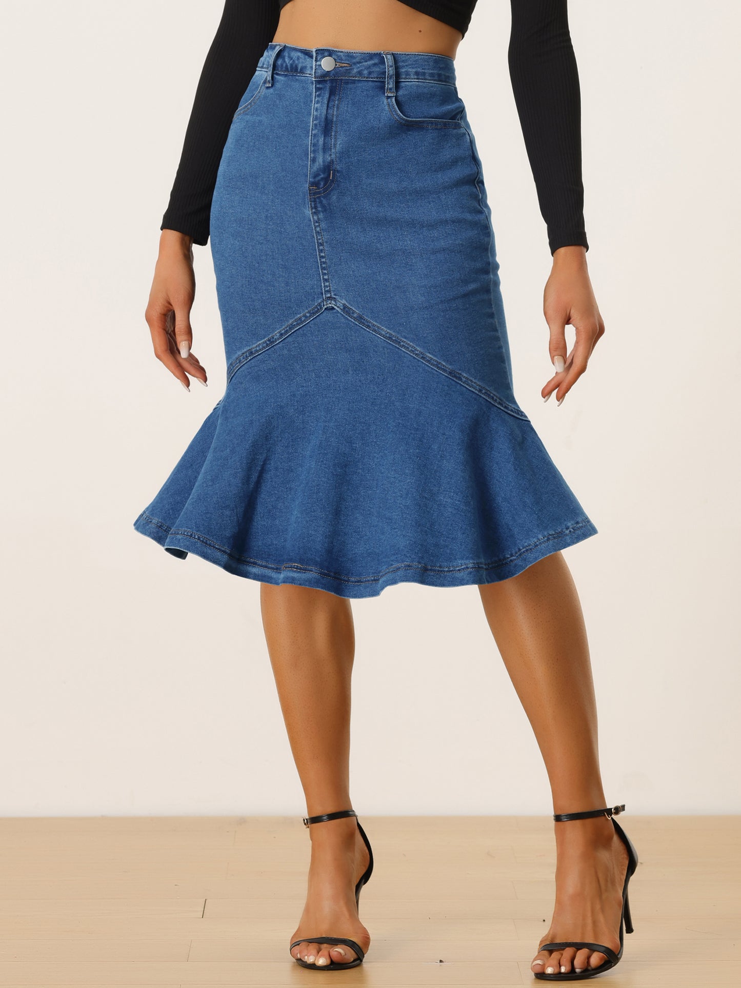 Women's Denim Jean Skirt High Waist Bodycon Ruffles Fishtail Skirt (Available in Plus Size)