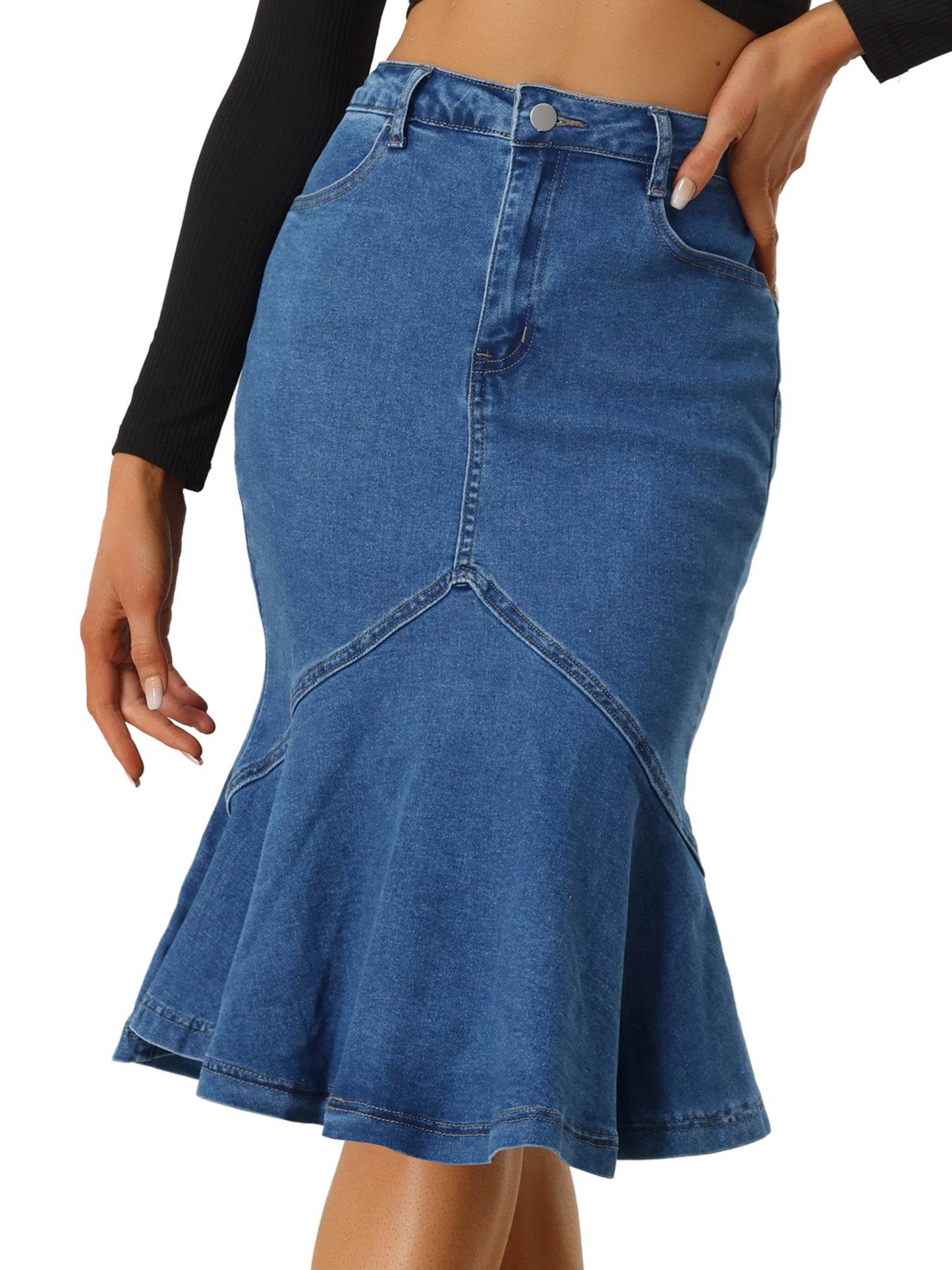 Women's Denim Jean Skirt High Waist Bodycon Ruffles Fishtail Skirt (Available in Plus Size)