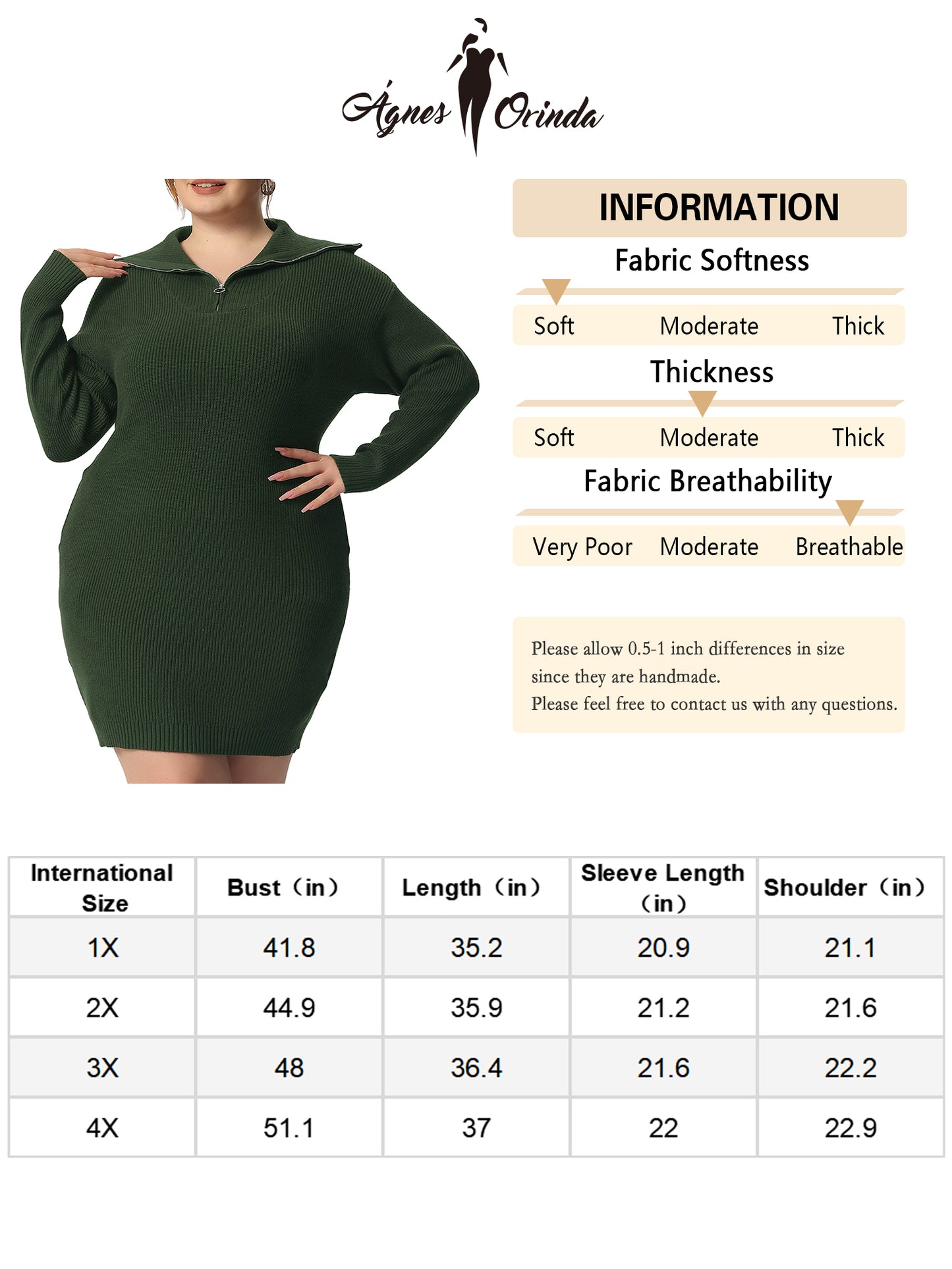 Women's Plus Size Casual Zip Up Long Sleeve Knit Sweater Dress Foldover Collar Loose Pullover Jumper Sweater