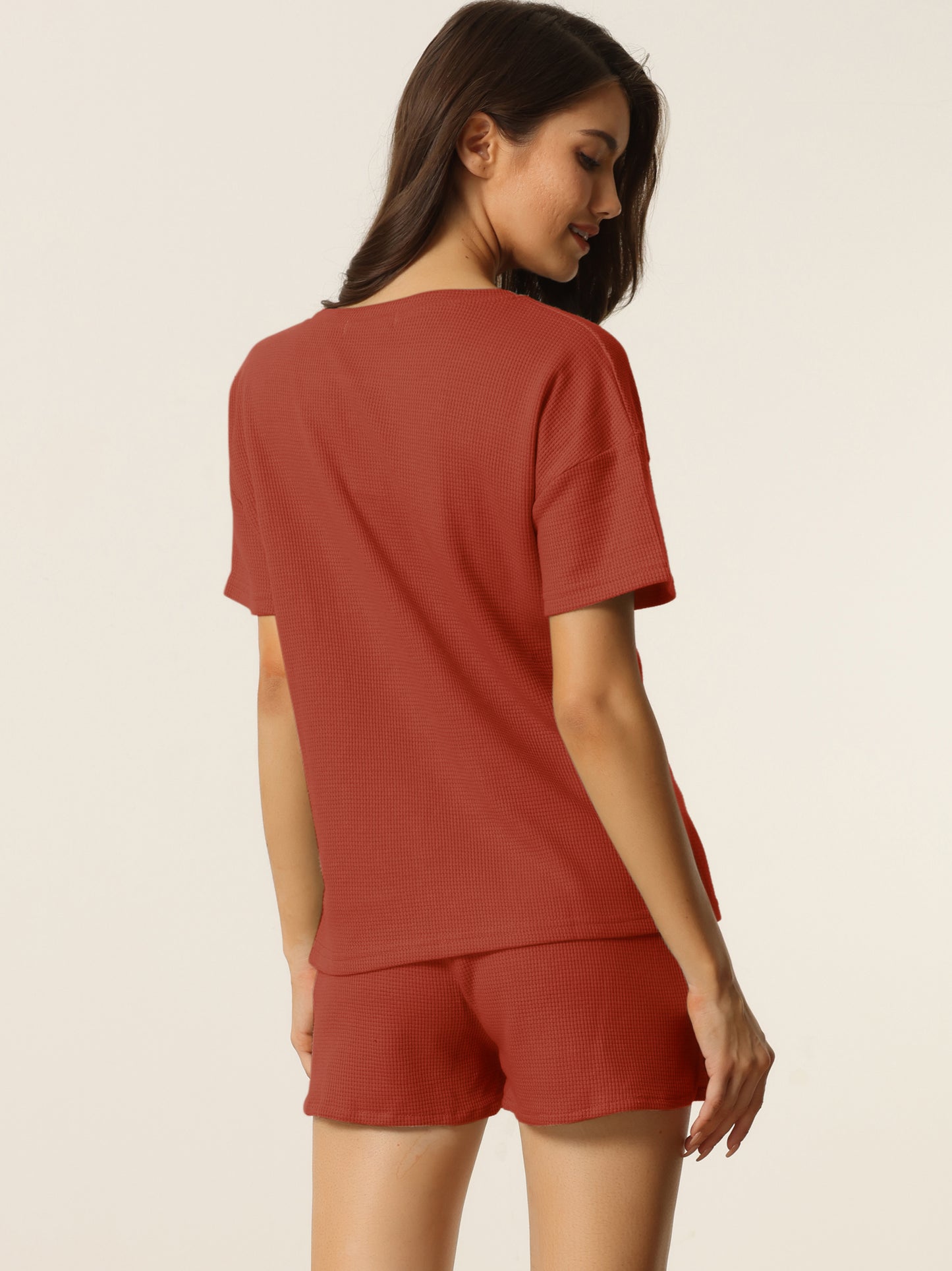 Women's Lounge Set with Pockets Waffle Outfits T-shirt and Shorts Loungewear Sweatsuit