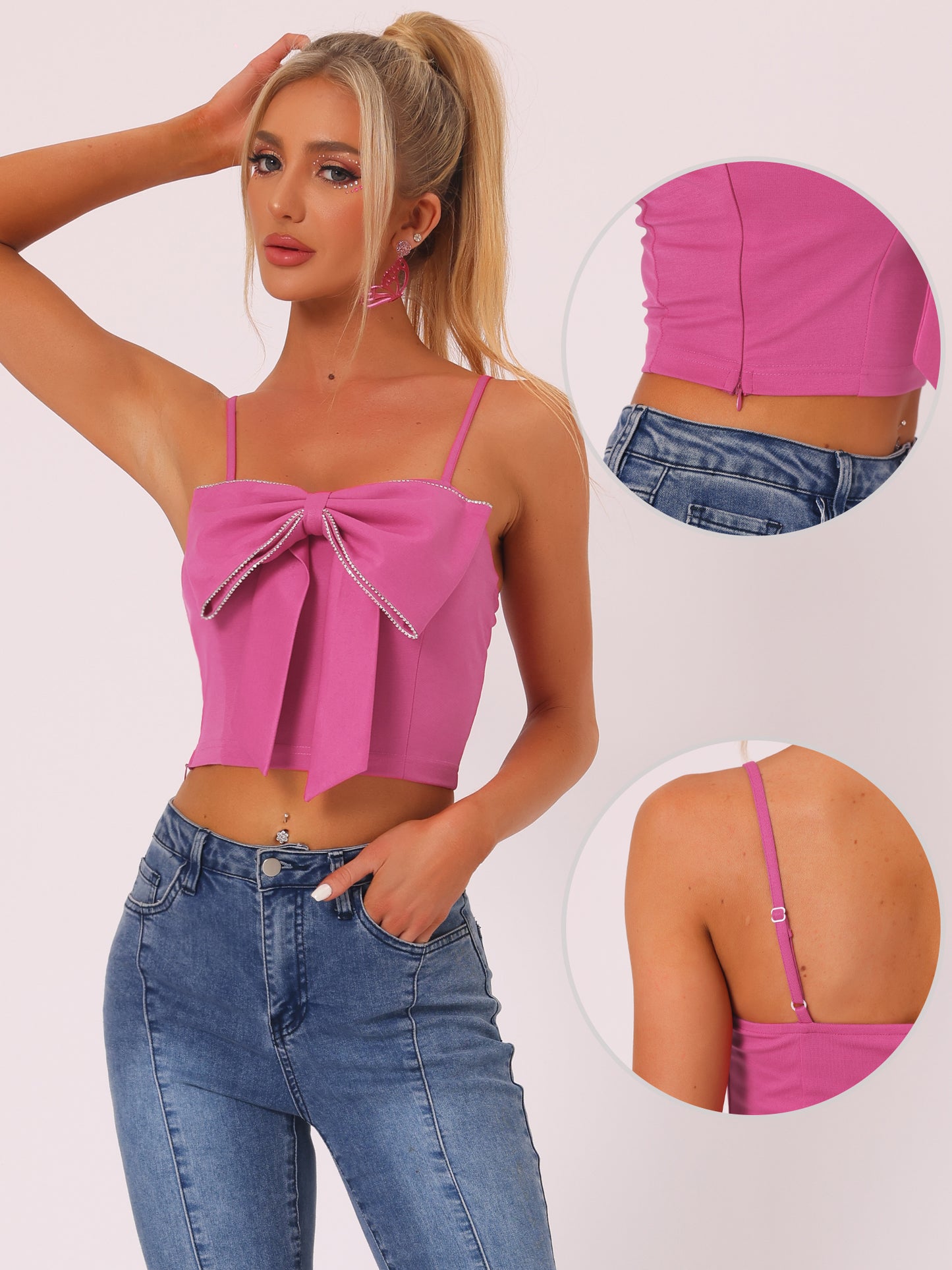 Women's Crop Top Cami Bow Knot Front Club Sexy Party Spaghetti Strap Crop Tank Top