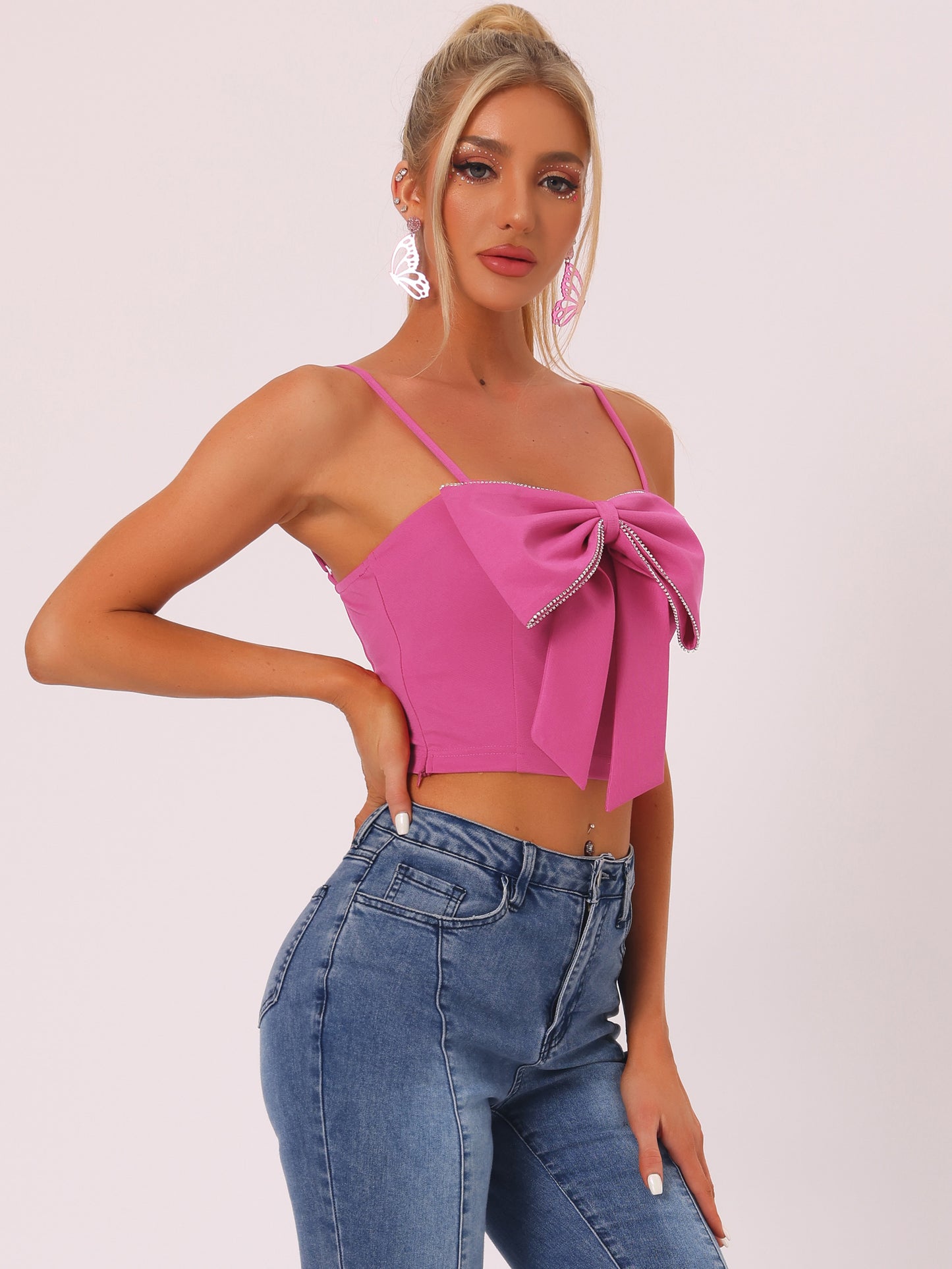 Women's Crop Top Cami Bow Knot Front Club Sexy Party Spaghetti Strap Crop Tank Top