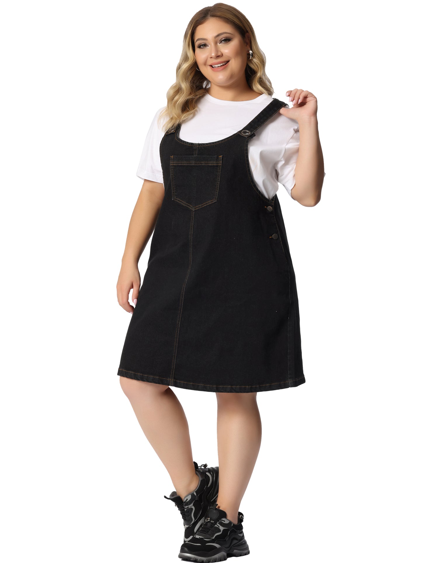 Women's Plus Size Denim Overalls Dress Suspenders Skirt Jumper Dresses Jean Overall Bib Dress