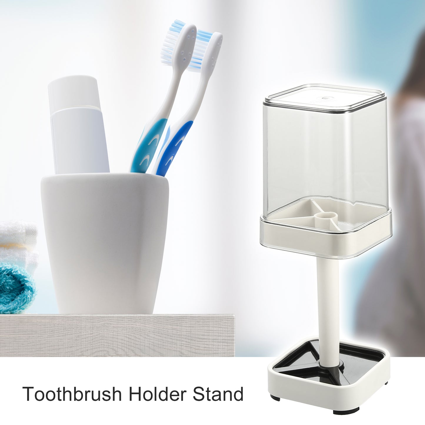 1 Pc Toothbrush Holder Stand with Cover with 3 Slots, 8.86"x2.87" White
