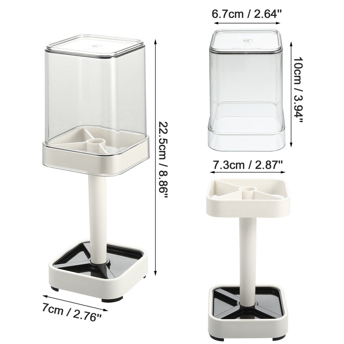 1 Pc Toothbrush Holder Stand with Cover with 3 Slots, 8.86"x2.87" White