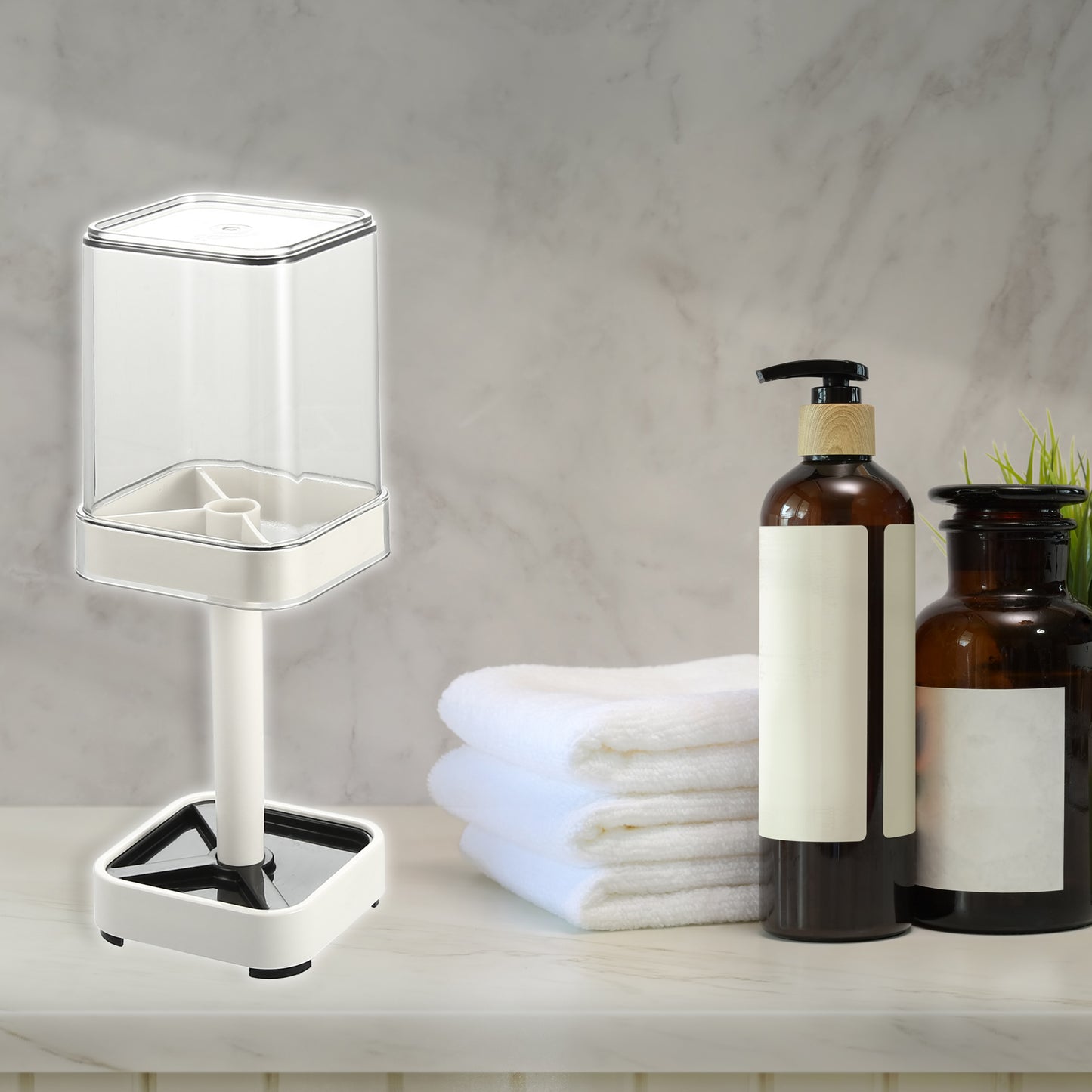 1 Pc Toothbrush Holder Stand with Cover with 3 Slots, 8.86"x2.87" White