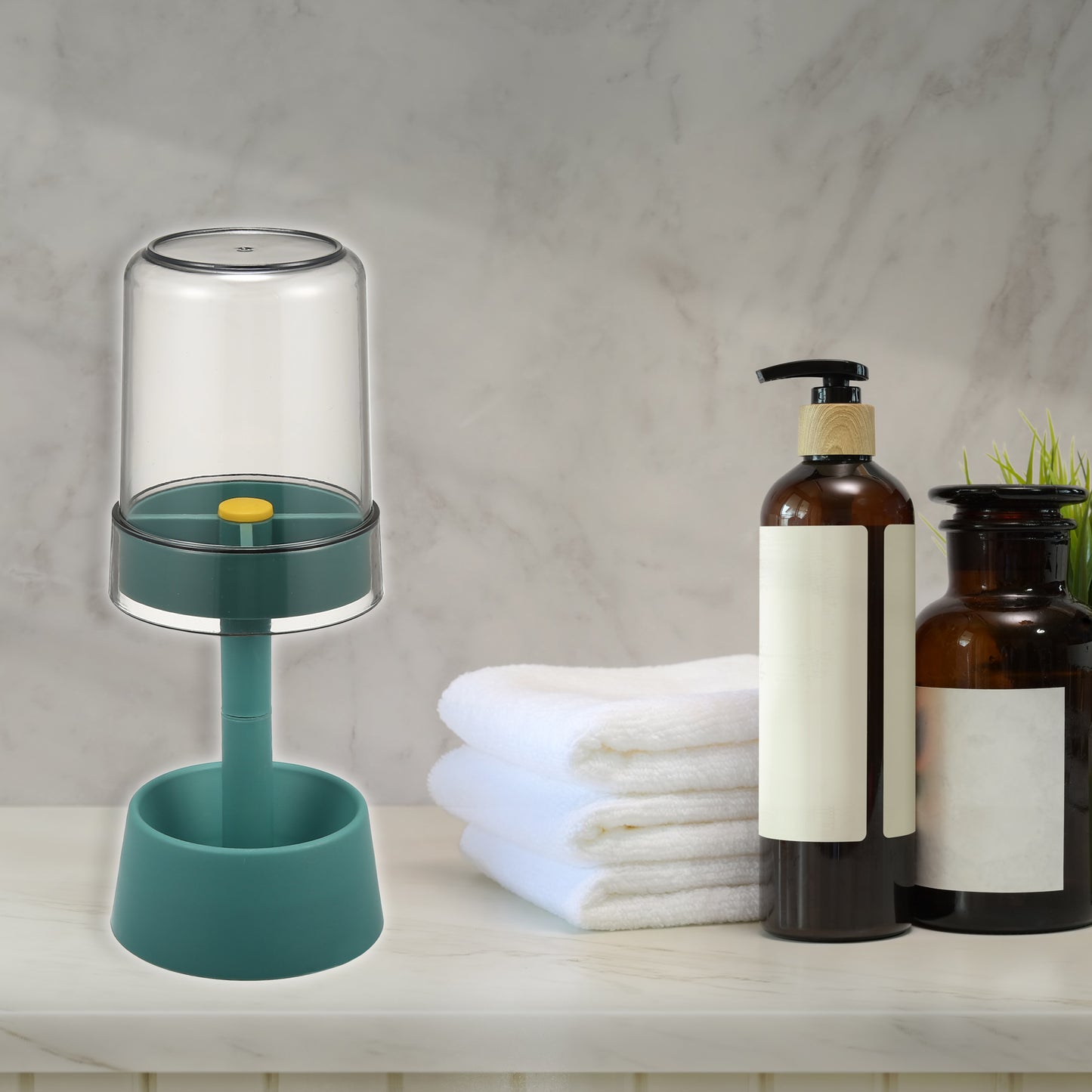 1 Pc PP Toothbrush Holder Stand with Cover with 3 Slots, 8.66"x2.99" Green
