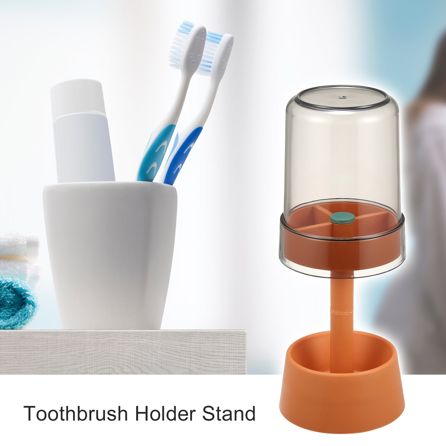1 Pc PP Toothbrush Holder Stand with Cover with 3 Slots, 8.66"x2.99" Orange