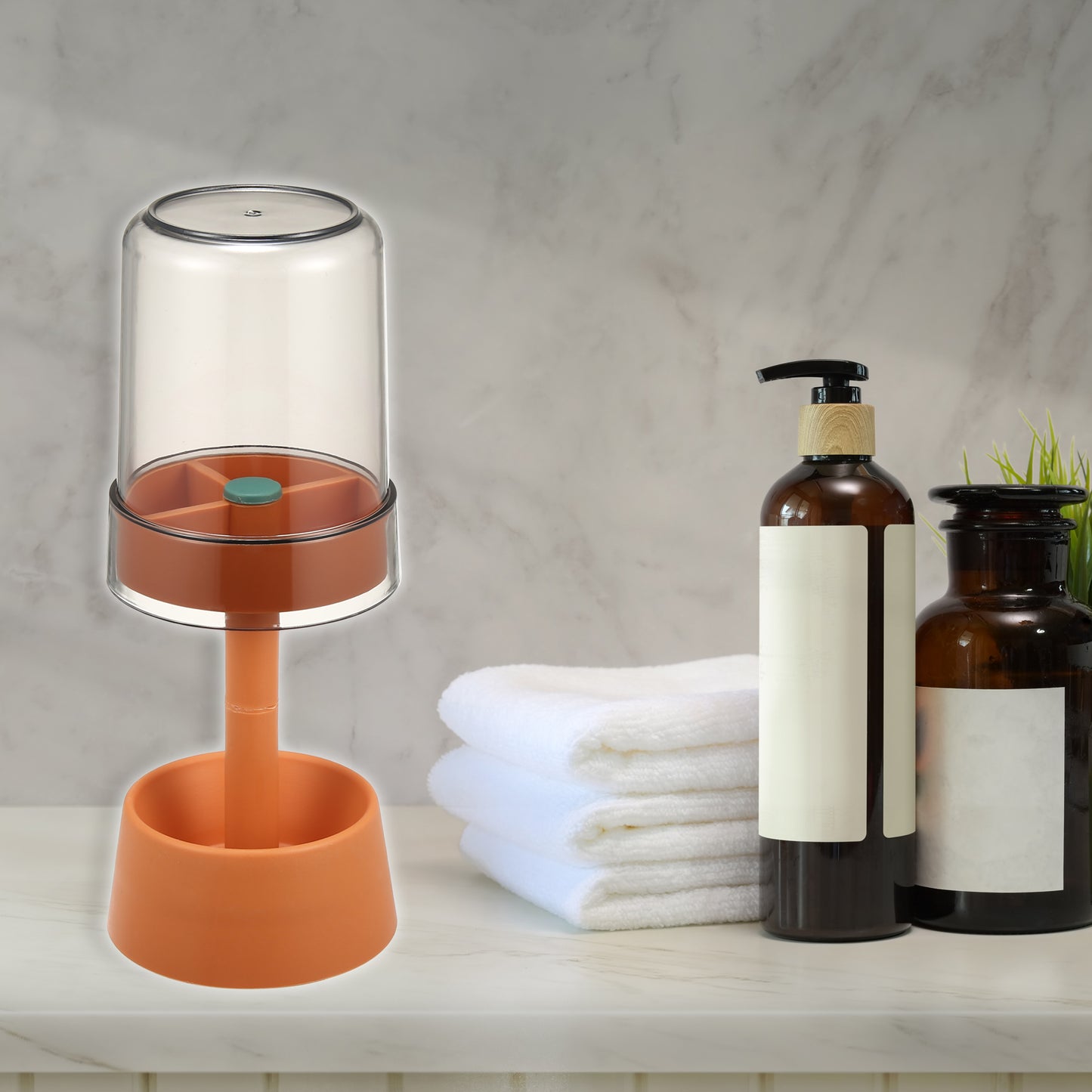 1 Pc PP Toothbrush Holder Stand with Cover with 3 Slots, 8.66"x2.99" Orange