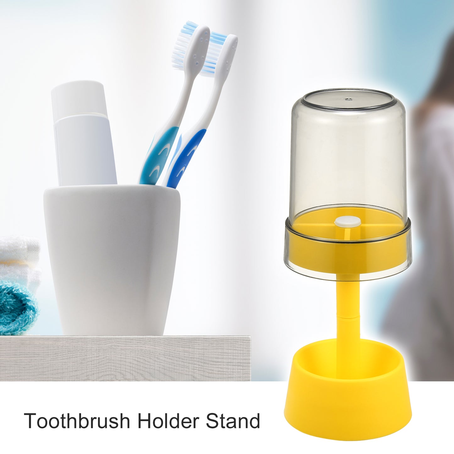 1 Pc PP Toothbrush Holder Stand with Cover with 3 Slots, 8.66"x2.99" Yellow