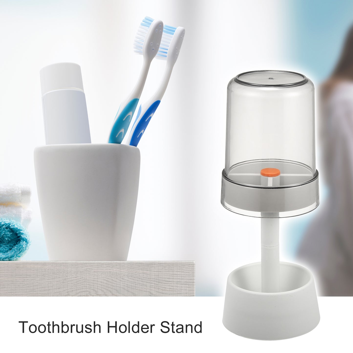 1 Pc PP Toothbrush Holder Stand with Cover with 3 Slots, 8.66"x2.99" White