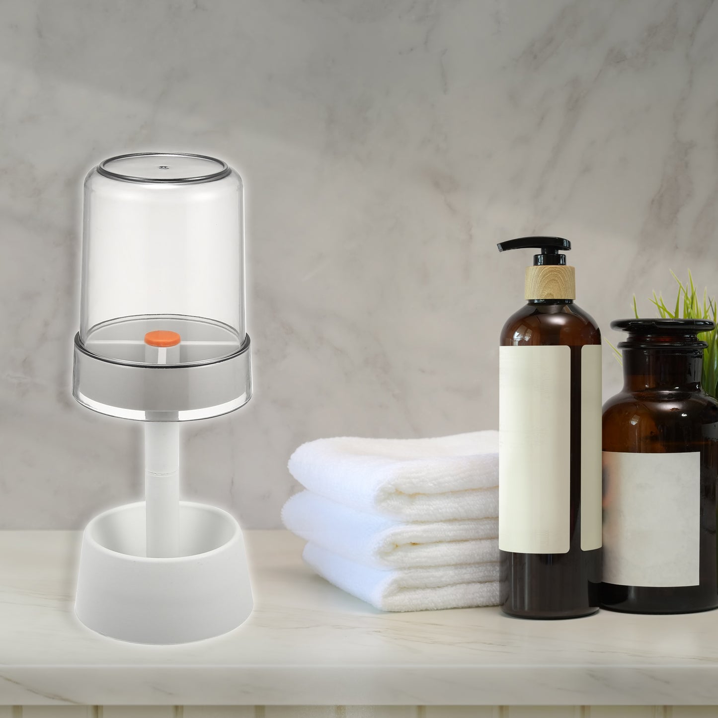 1 Pc PP Toothbrush Holder Stand with Cover with 3 Slots, 8.66"x2.99" White