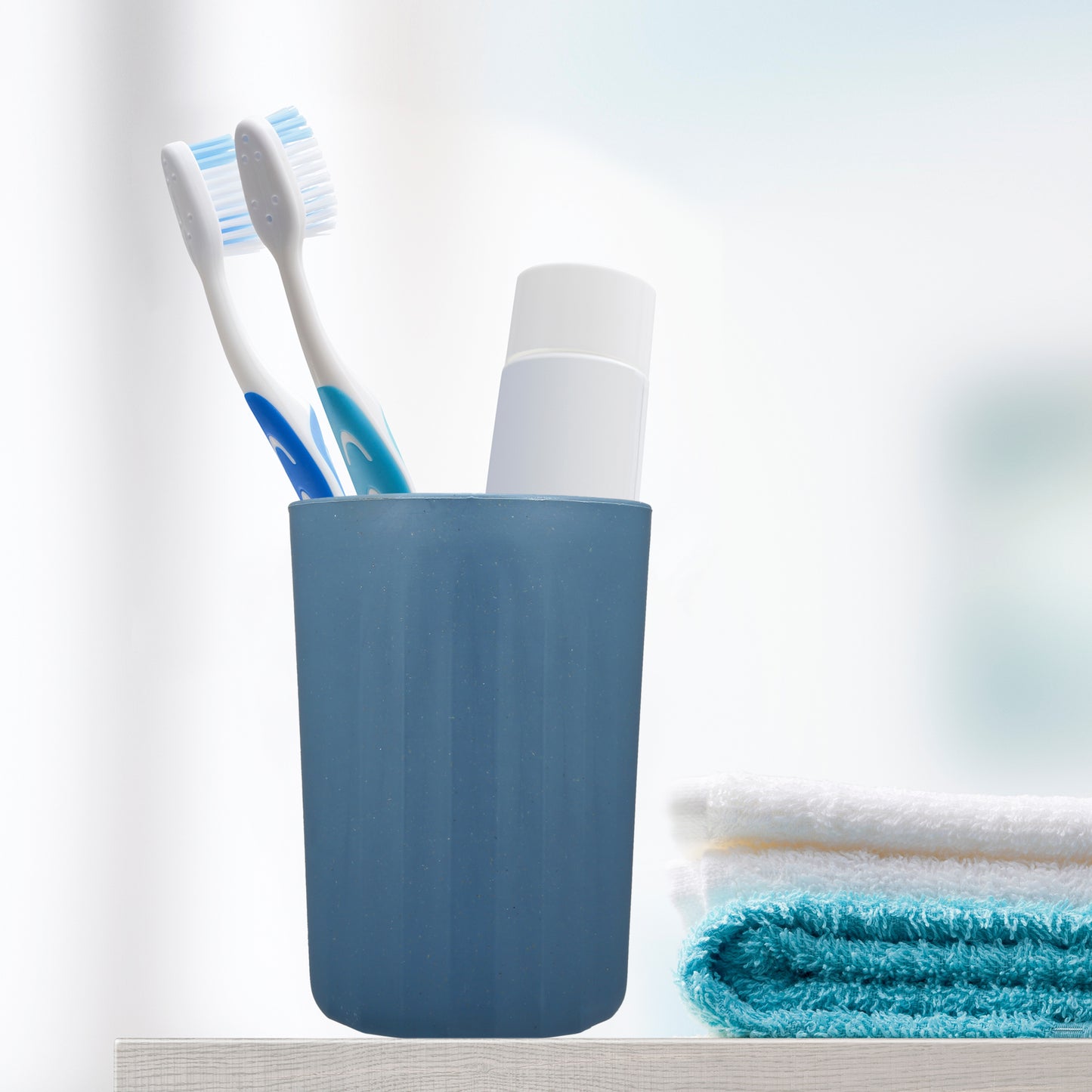 1 Pc Bathroom Tumbler, Wheat Straw Cup for Bathroom 4.09"x2.80" Deep Blue