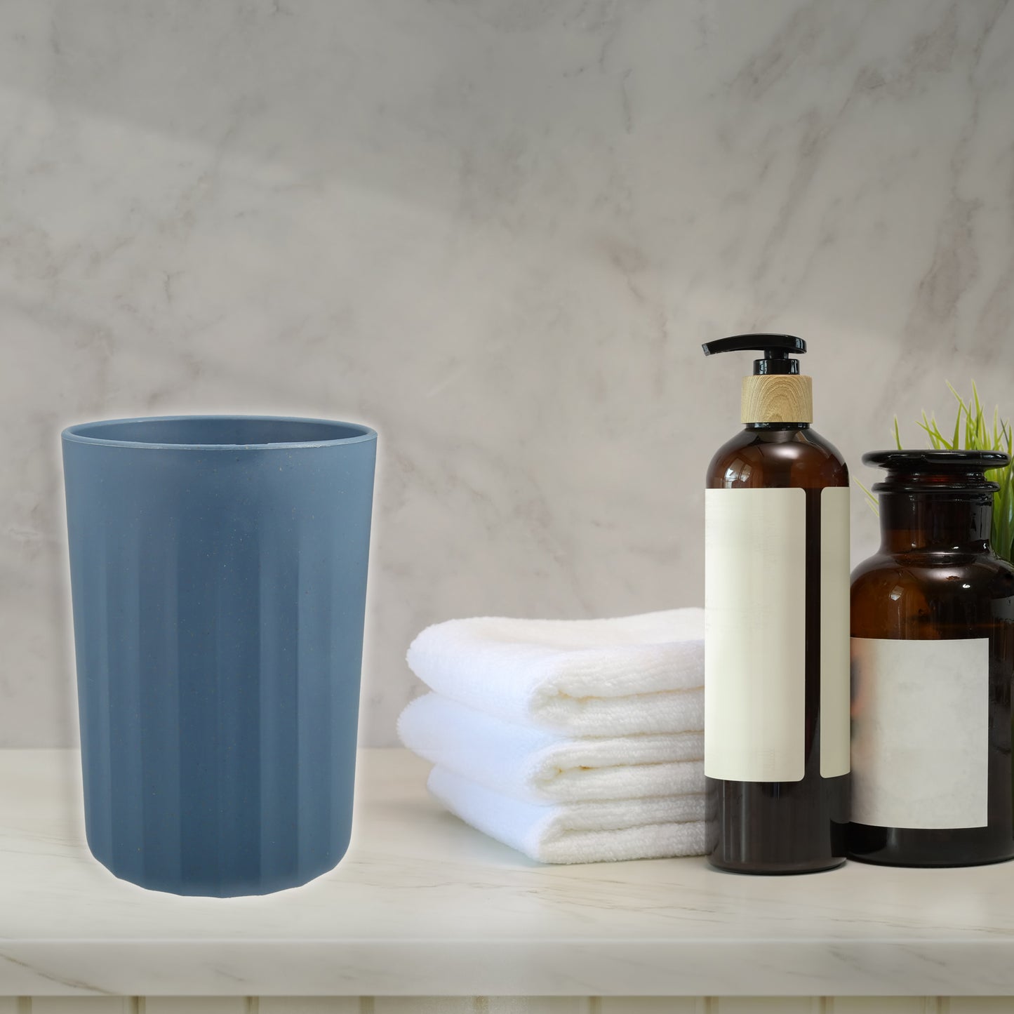 Vaso de baño de paja de trigo, 10,4 x 7,2 cm, color azul oscuro