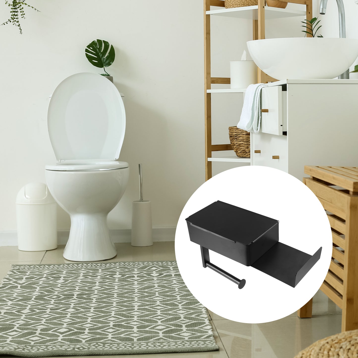 Bathroom Toilet Paper Holder Wall Mount Roll Tissue Holder Black