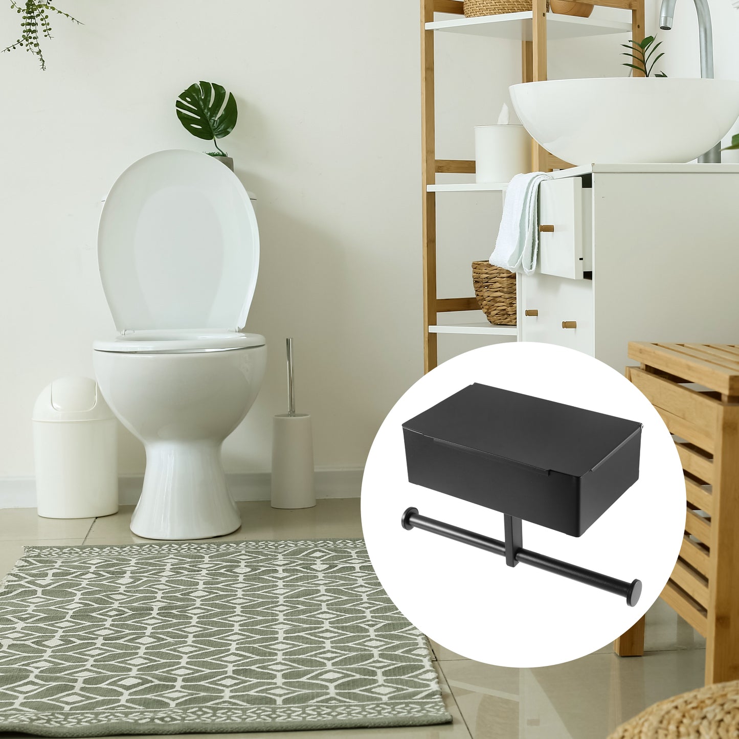 Toilet Paper Holder Wall Mount Double Roll Tissue Holder for Bathroom Black