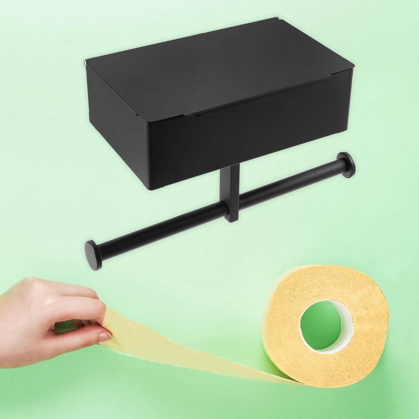 Toilet Paper Holder Wall Mount Double Roll Tissue Holder for Bathroom Black