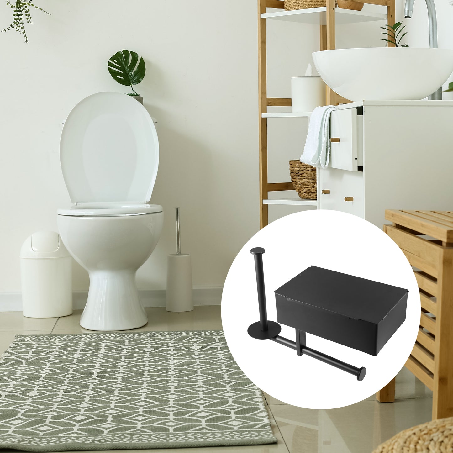 Portarrollos de papel higiénico, estante de pared para baño, color negro