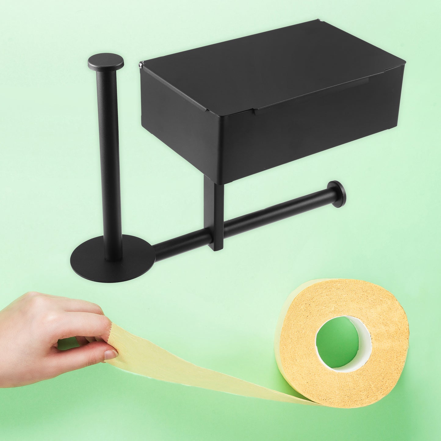 Toilet Paper Holder, Roll Tissue Shelf Wall Mount for Bathroom Black