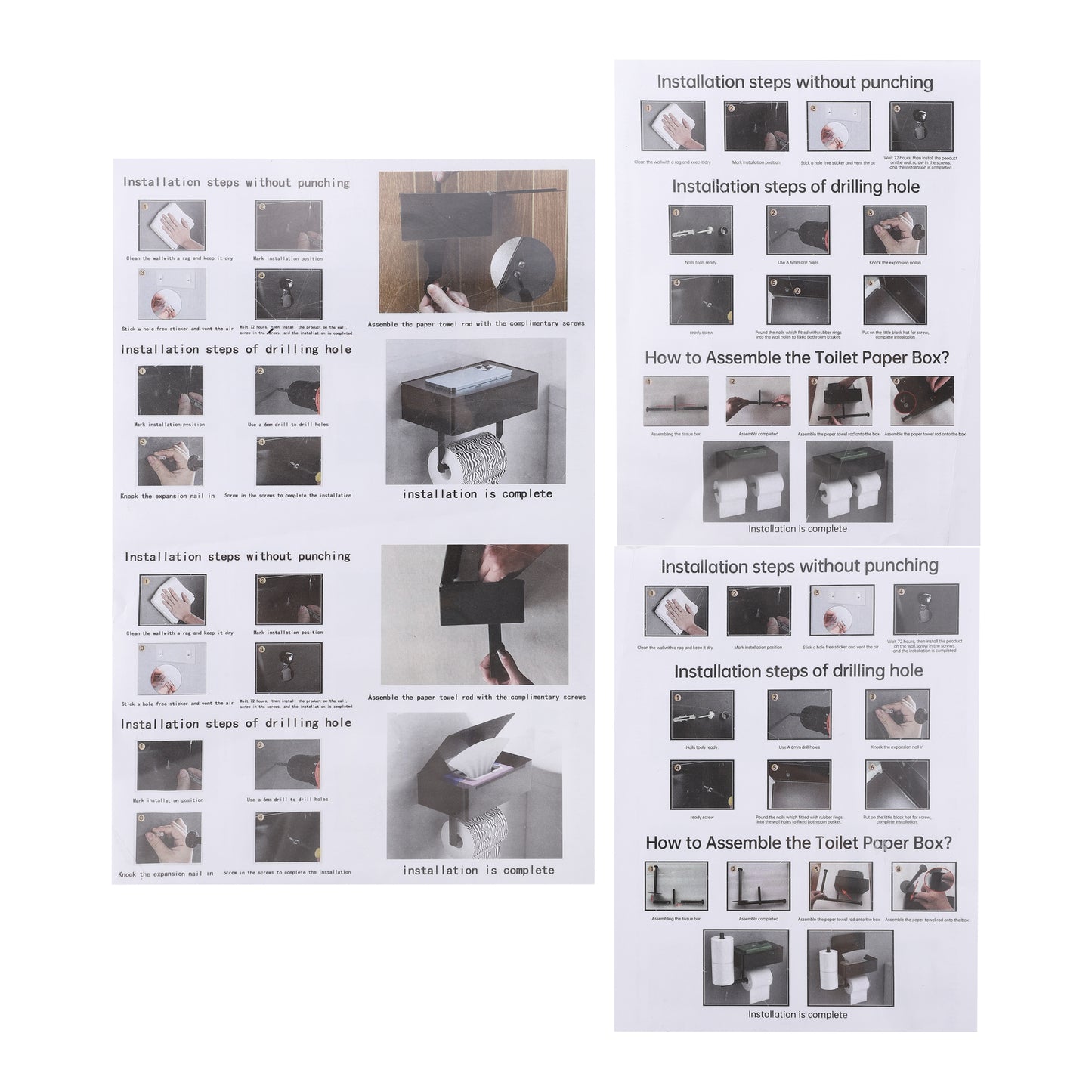 Portarrollos de papel higiénico, estante de pared para baño, color negro