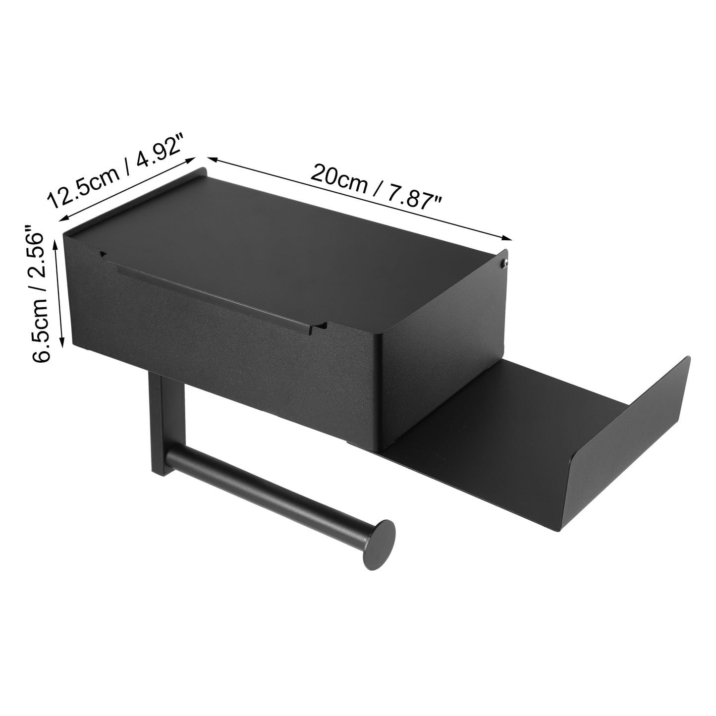 Adhesive Toilet Paper Holder, Bathroom Wall Mount Shelf Black