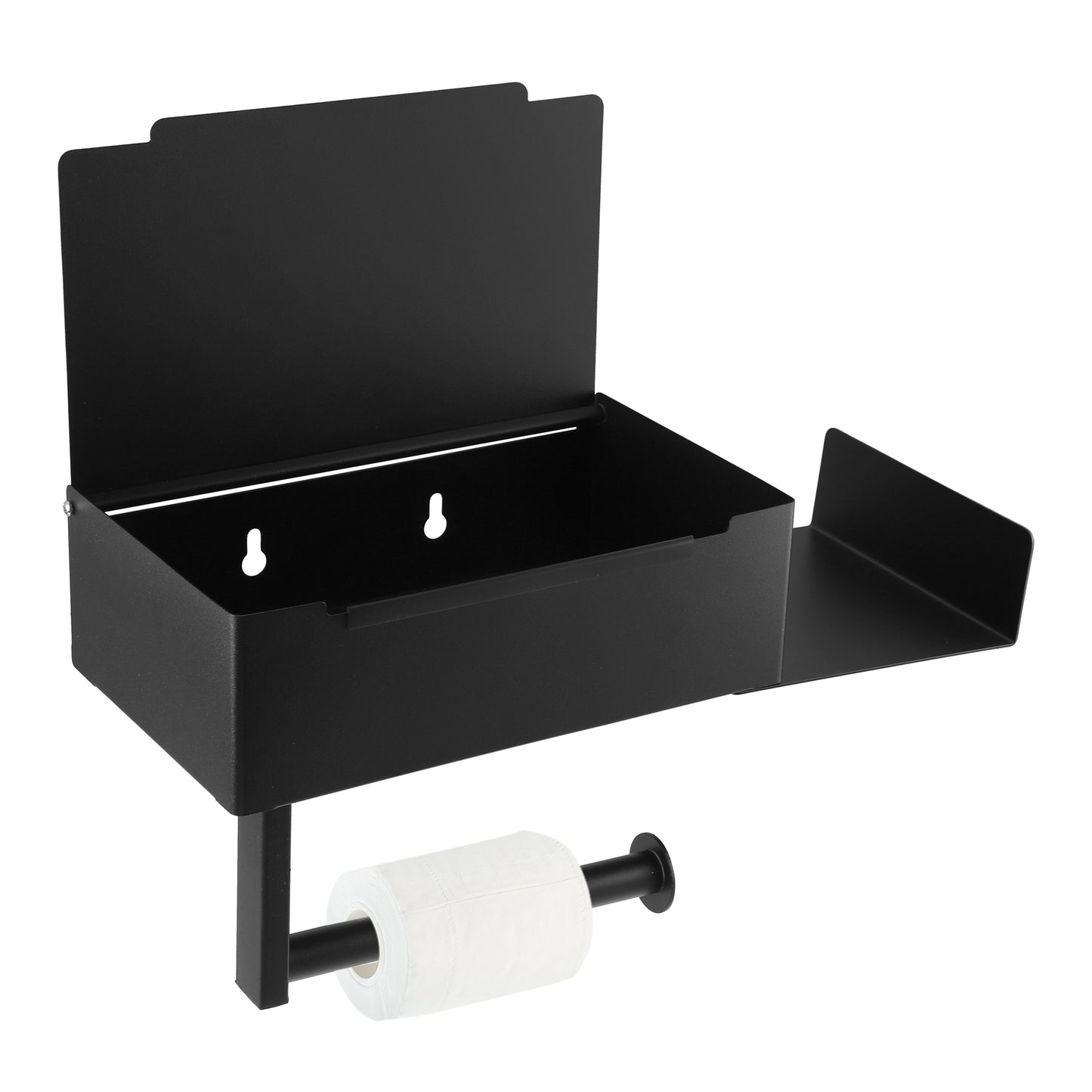 Adhesive Toilet Paper Holder, Bathroom Wall Mount Shelf Black