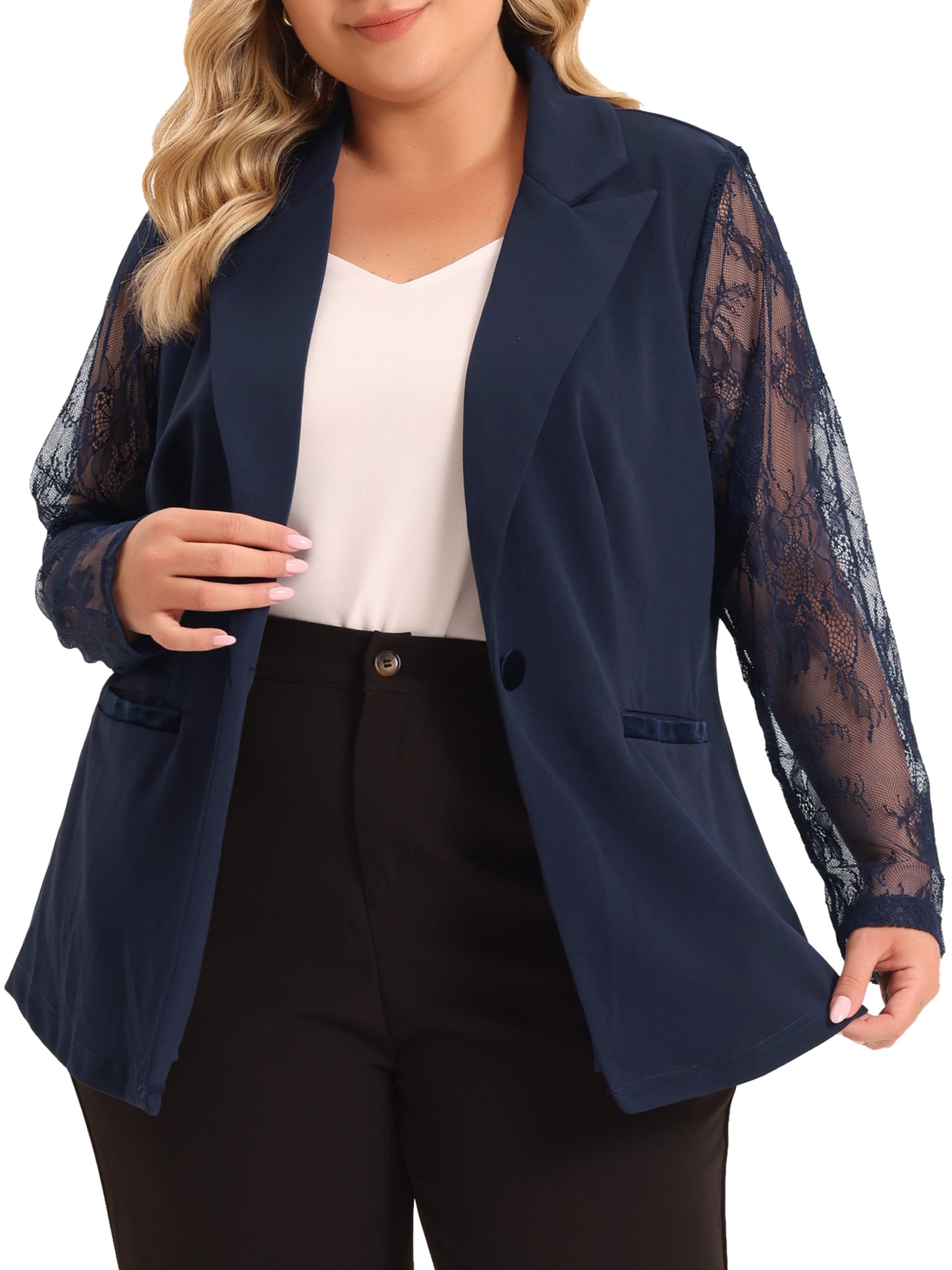 Women Plus Size Blazers Work Jackets Notch Lapel Lace Front Blazer Jackets