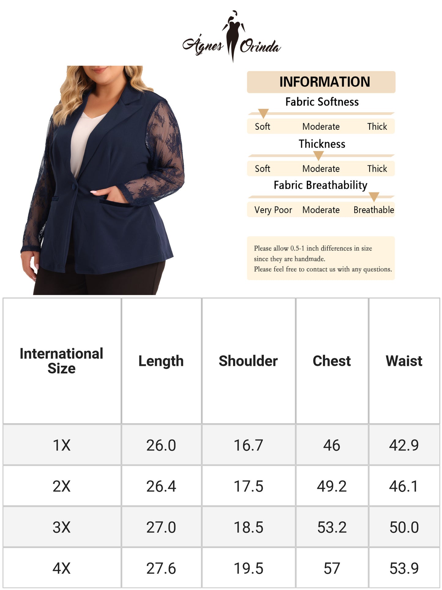Women Plus Size Blazers Work Jackets Notch Lapel Lace Front Blazer Jackets