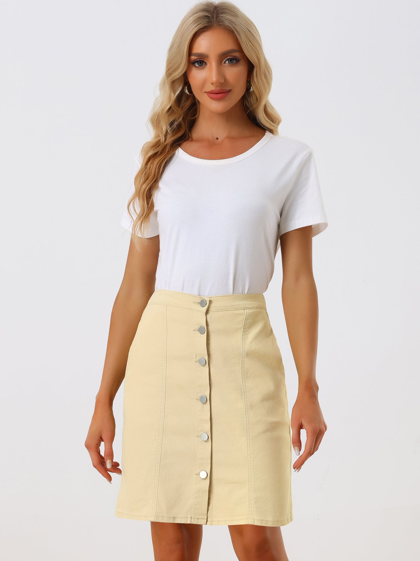 Women's Denim Skirts Summer Casual A-Line Short Button Down Jean Skirt