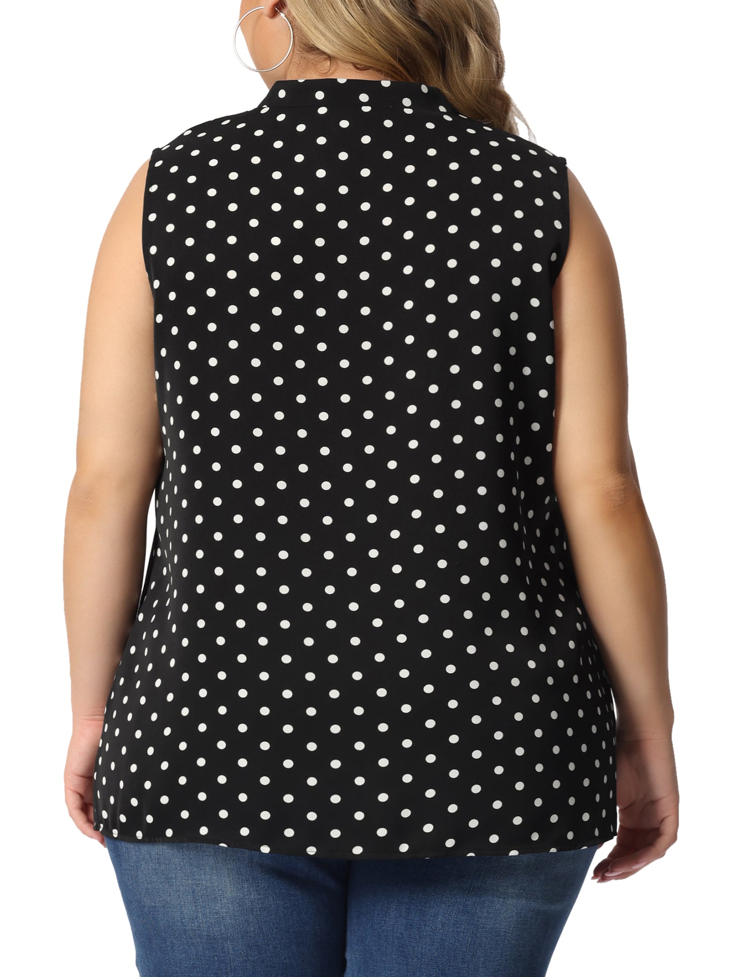 Women's Plus Size Polka Dots Summer V Neck Tie Neck Sleeveless Blouse Work Tank Top