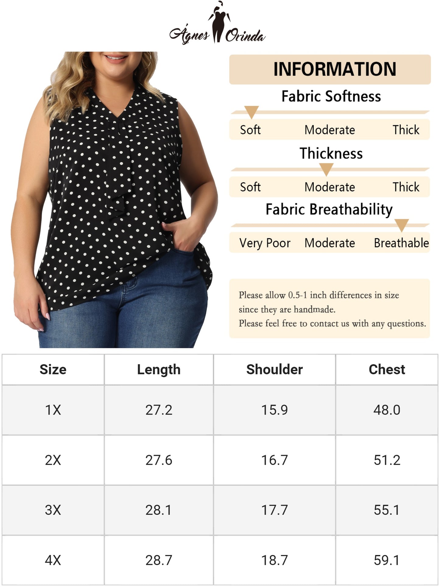 Women's Plus Size Polka Dots Summer V Neck Tie Neck Sleeveless Blouse Work Tank Top